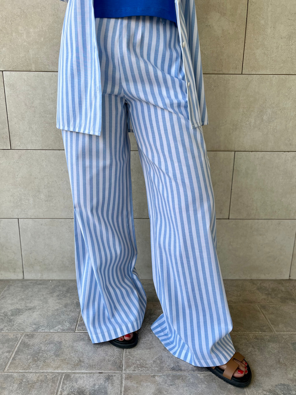 Blue Effortless Striped Pants