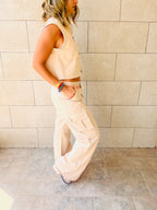 Beige Cargo Cropped Vest