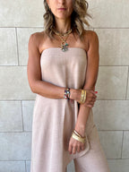 Beige Strapless Asymmetrical Set