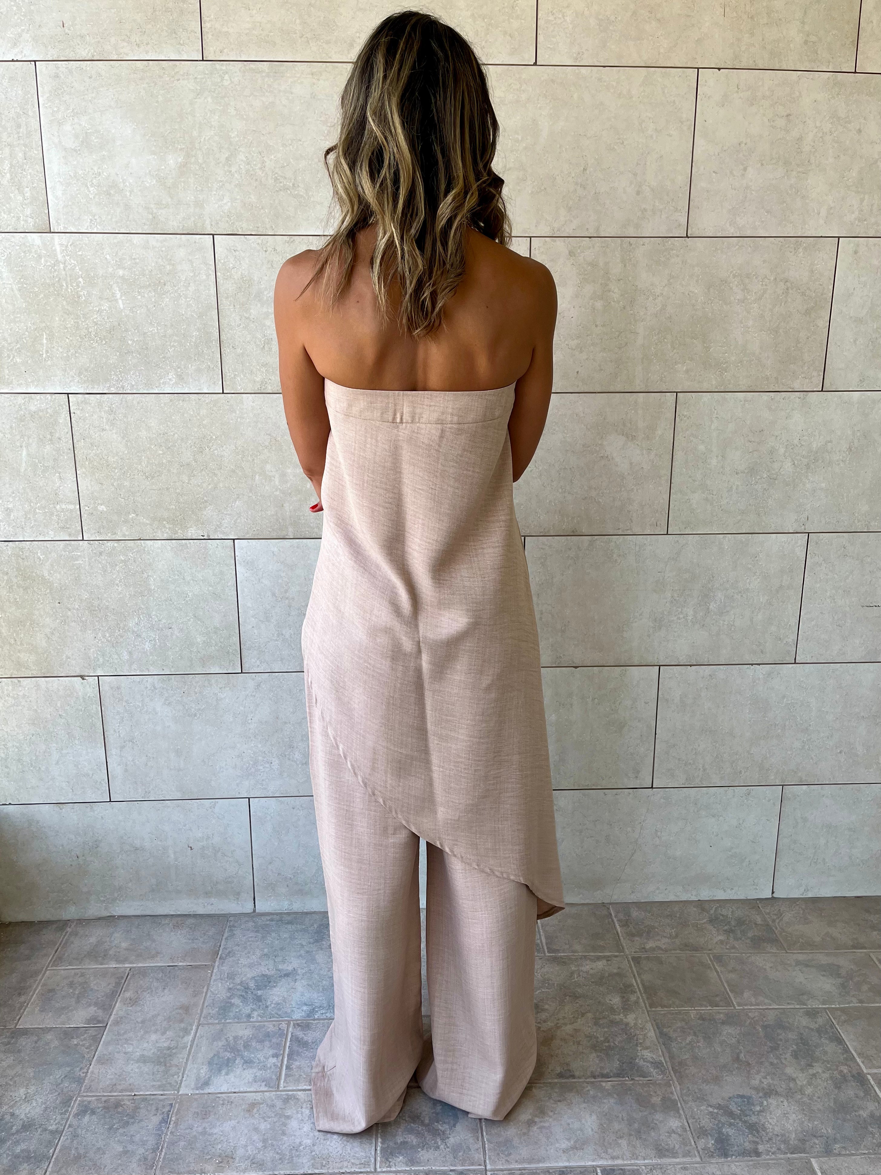 Beige Strapless Asymmetrical Set