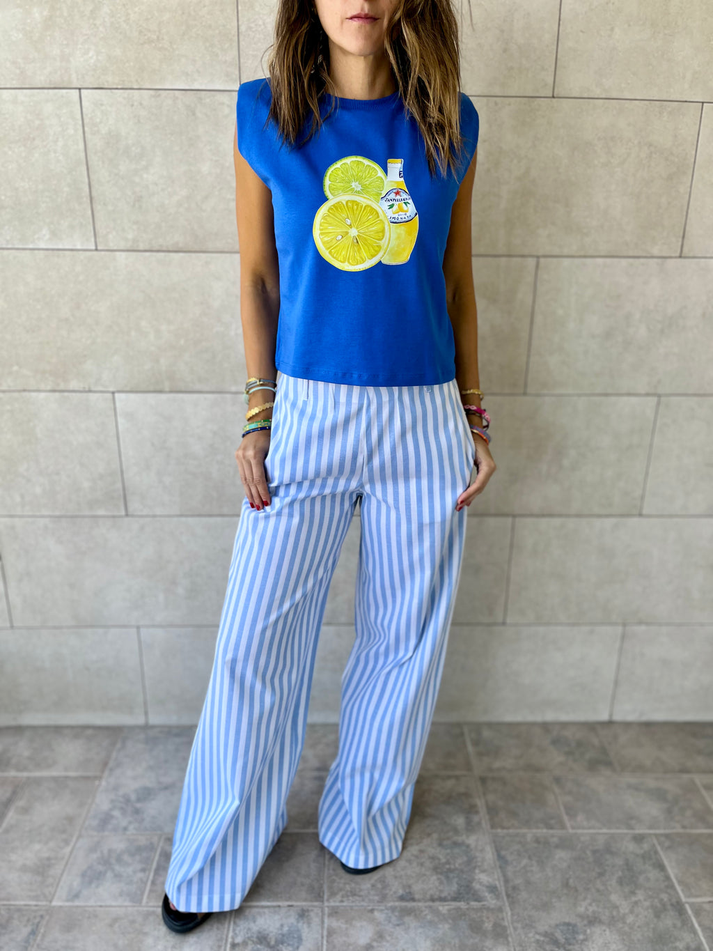 Blue Effortless Striped Pants