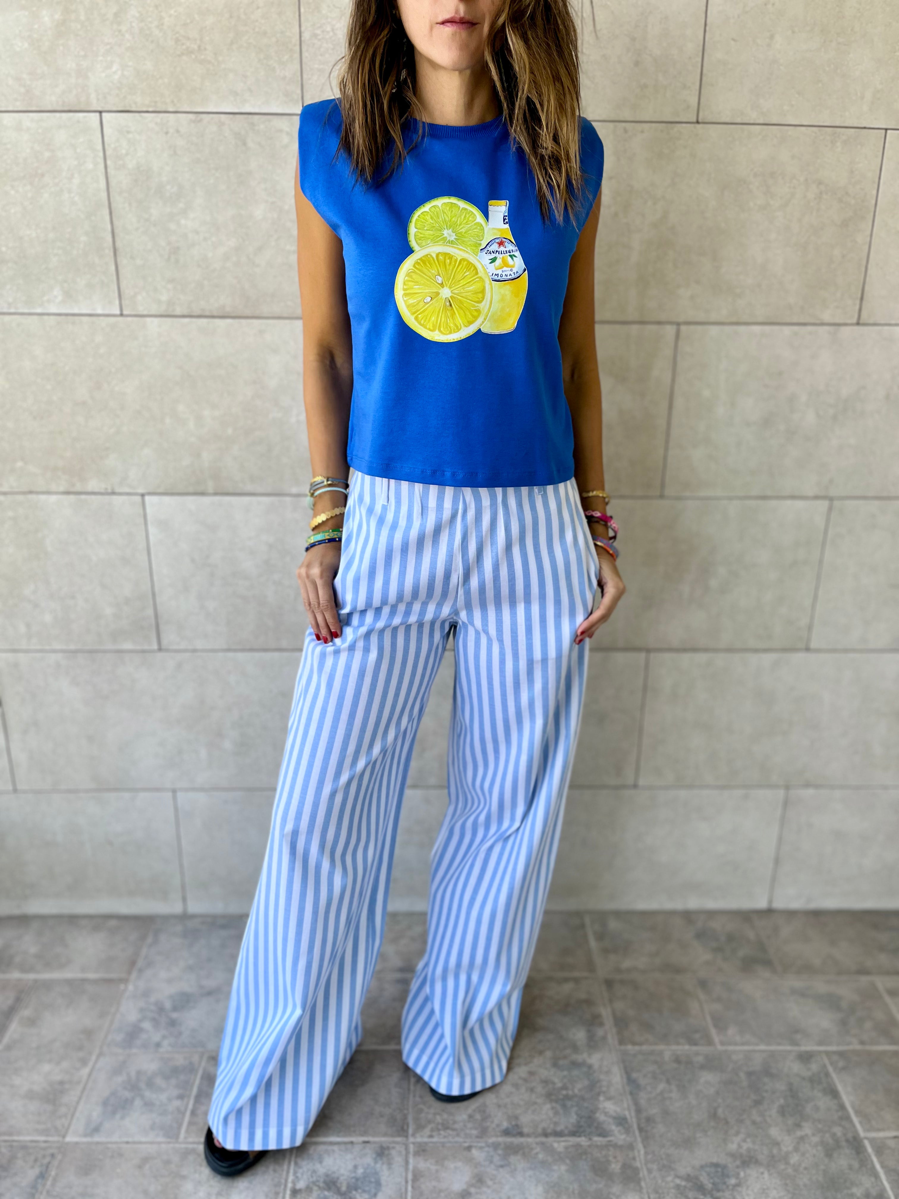 Blue Effortless Striped Pants