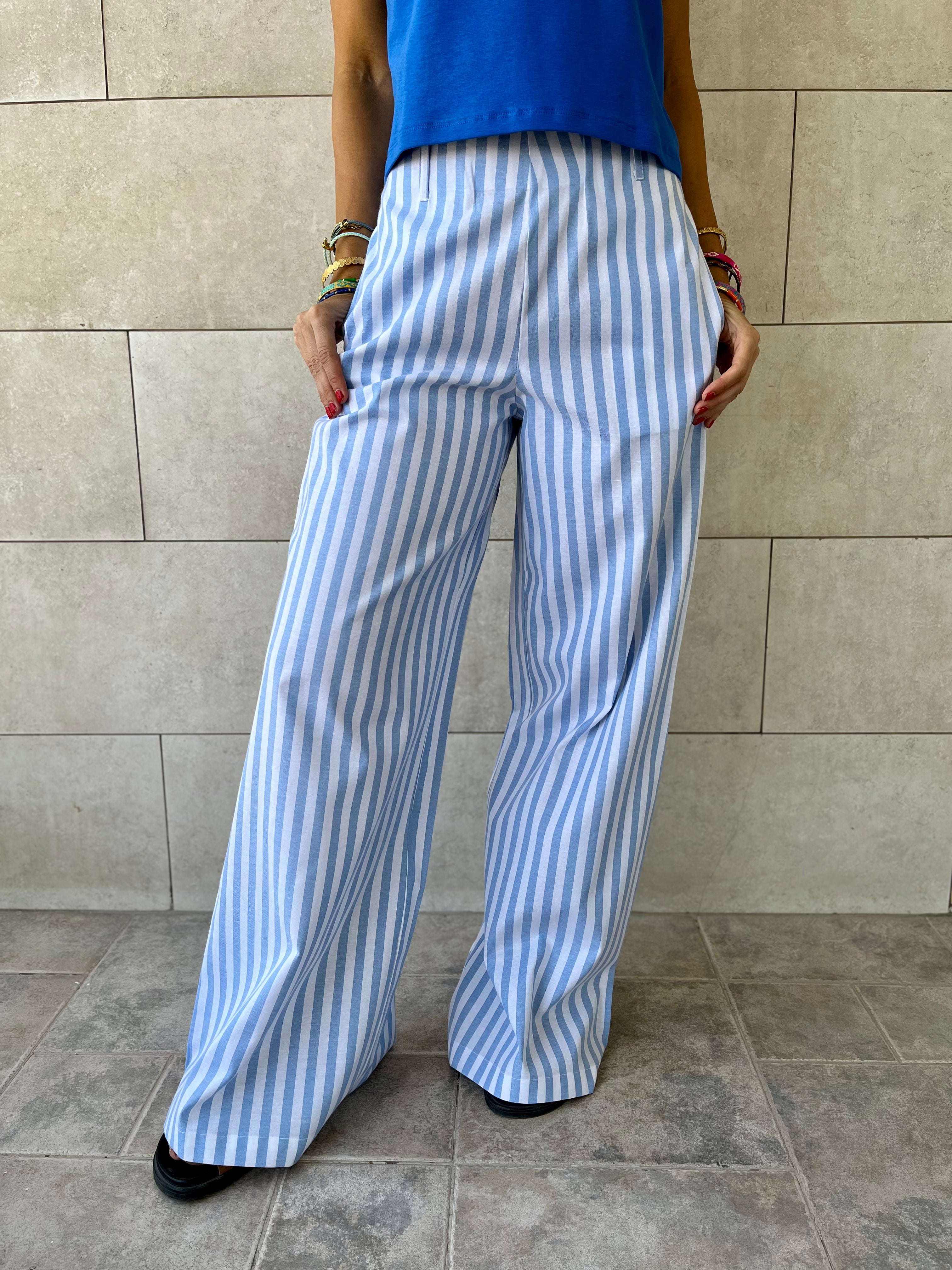 Blue Effortless Striped Pants