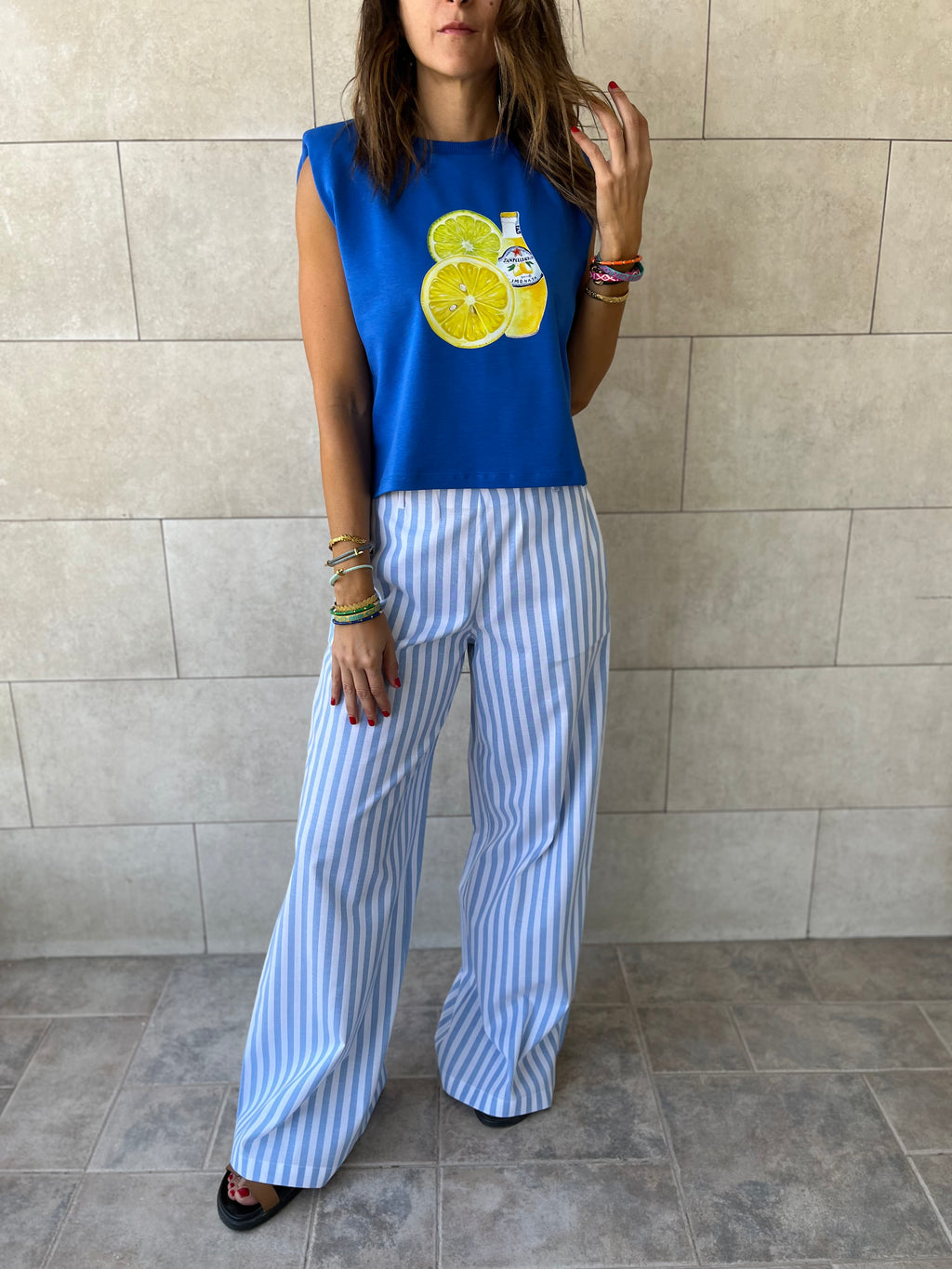 Blue Effortless Striped Pants