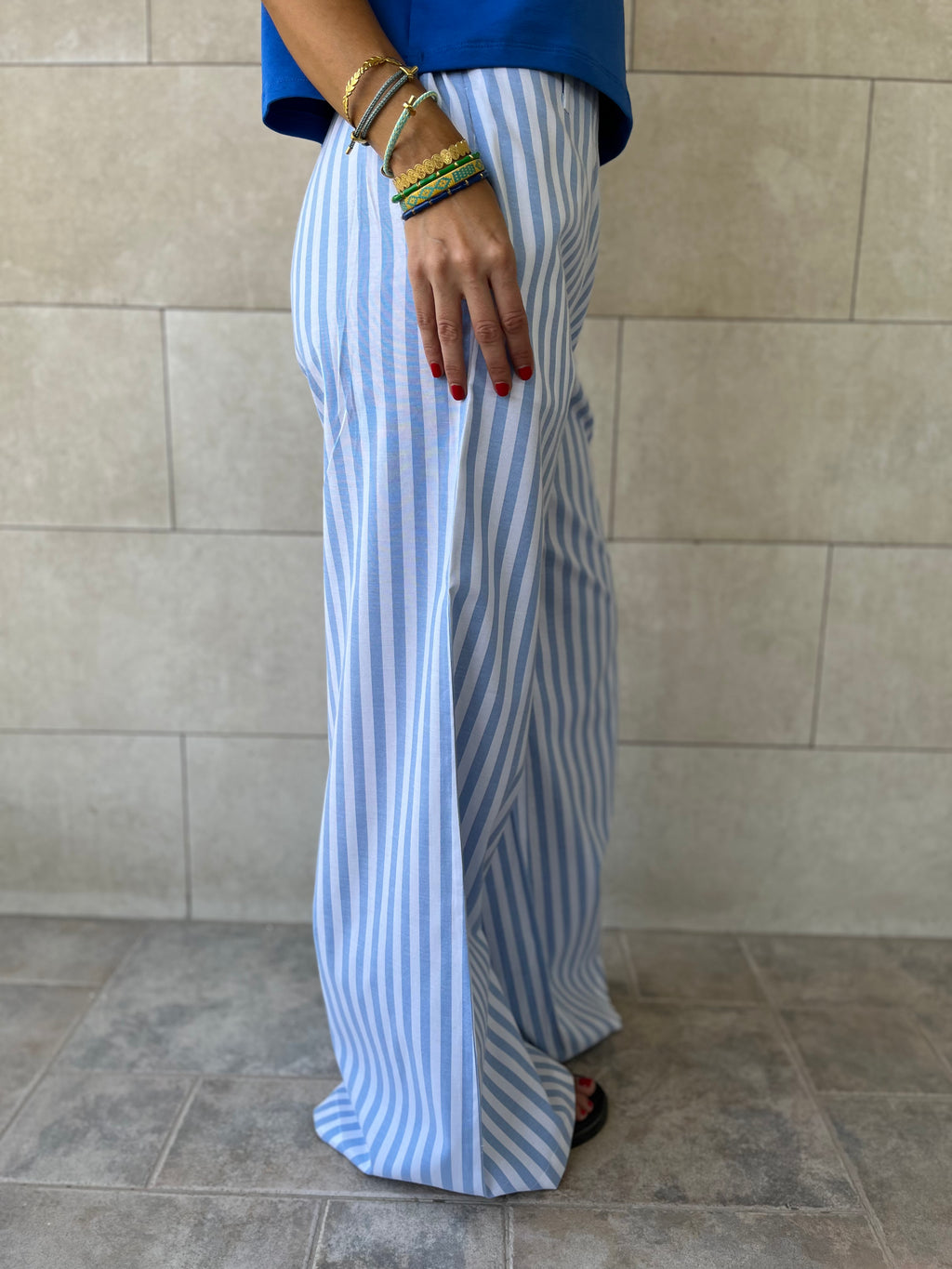 Blue Effortless Striped Pants