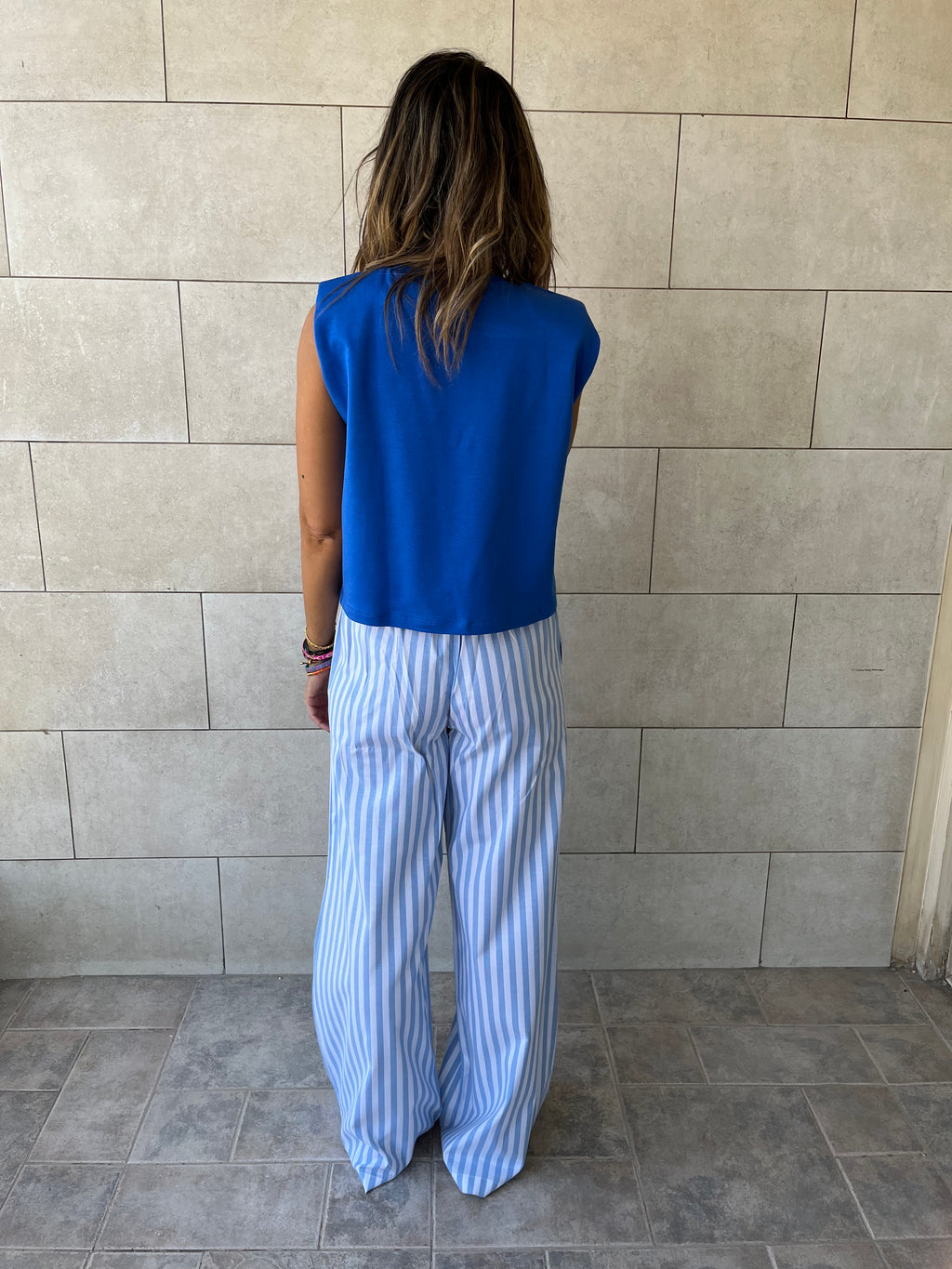 Blue Effortless Striped Pants