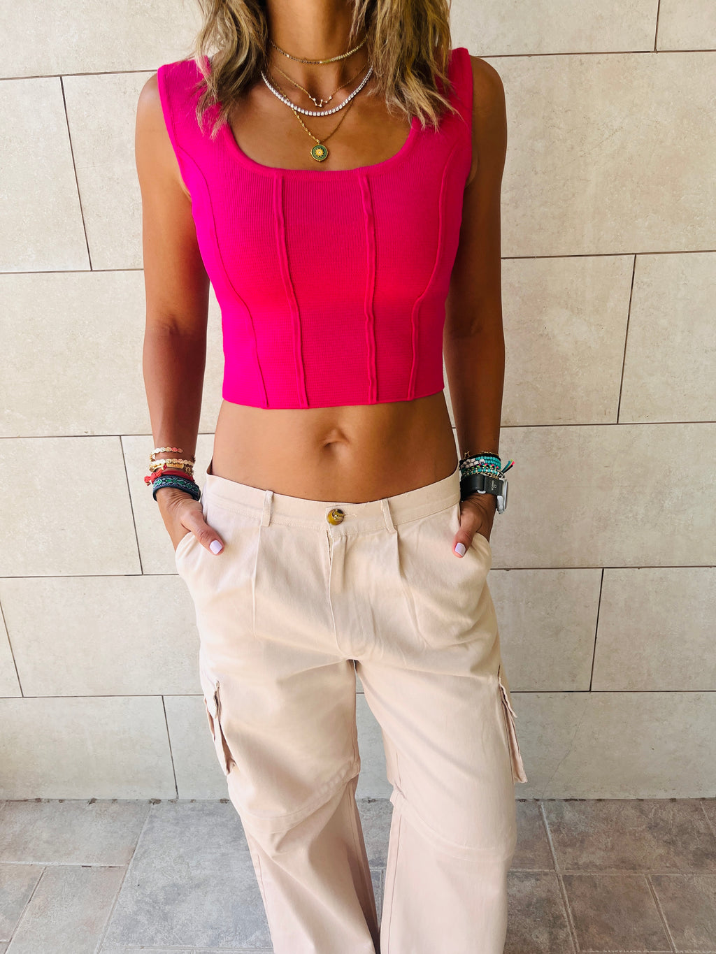 Fuchsia Corset Style Crop