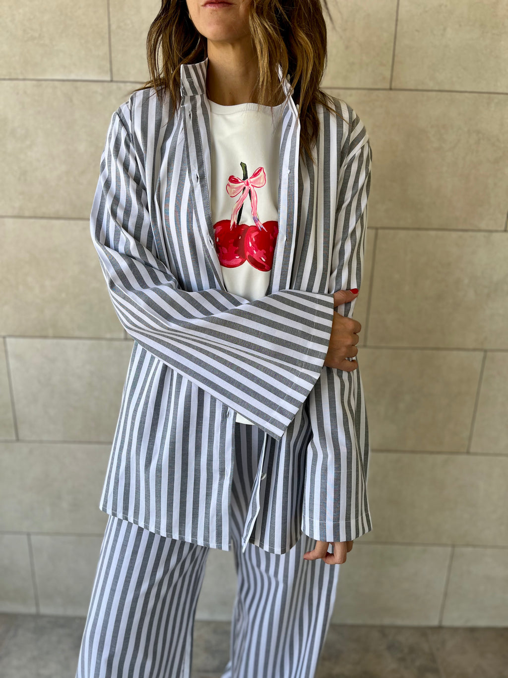 Grey Effortless Striped Shirt