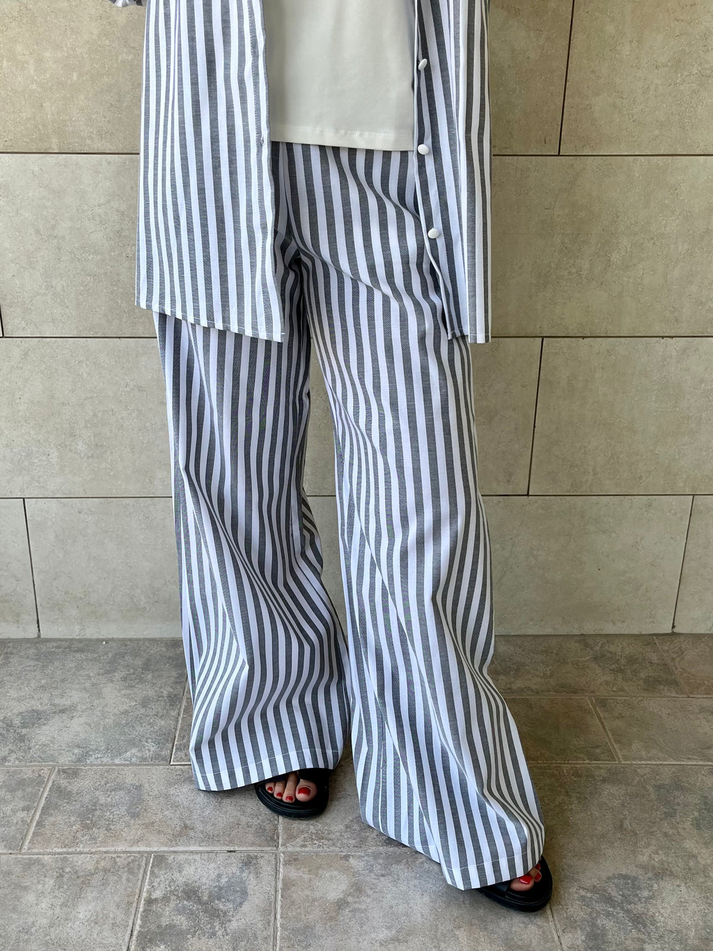 Grey Effortless Striped Pants
