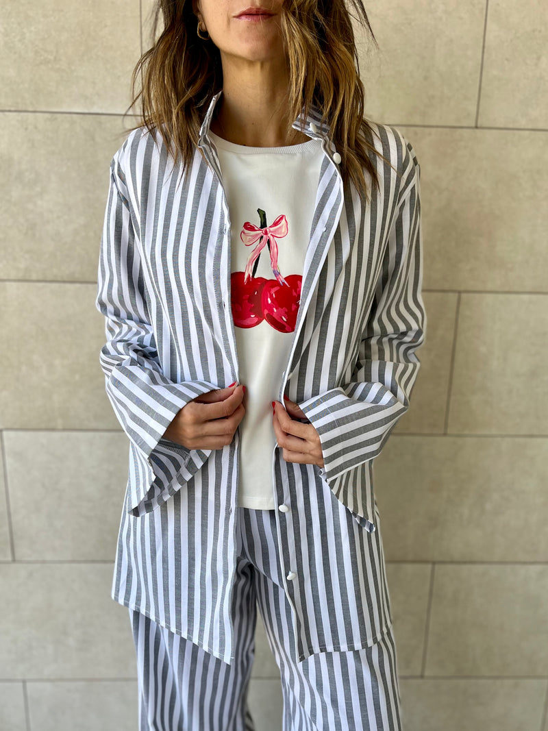 Grey Effortless Striped Shirt