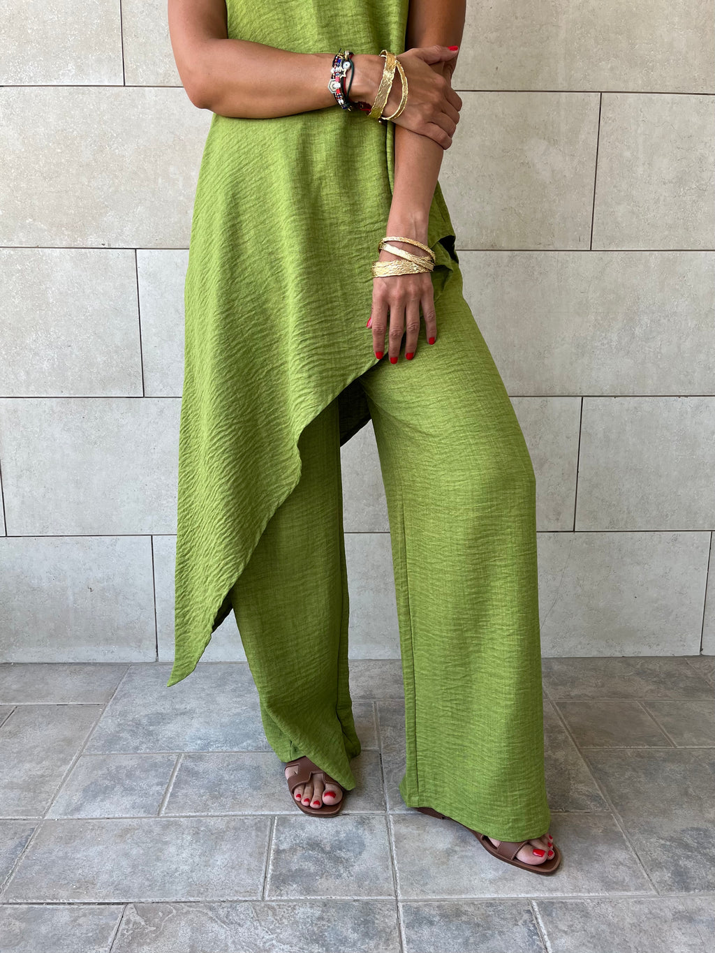 Lime Strapless Asymmetrical Set