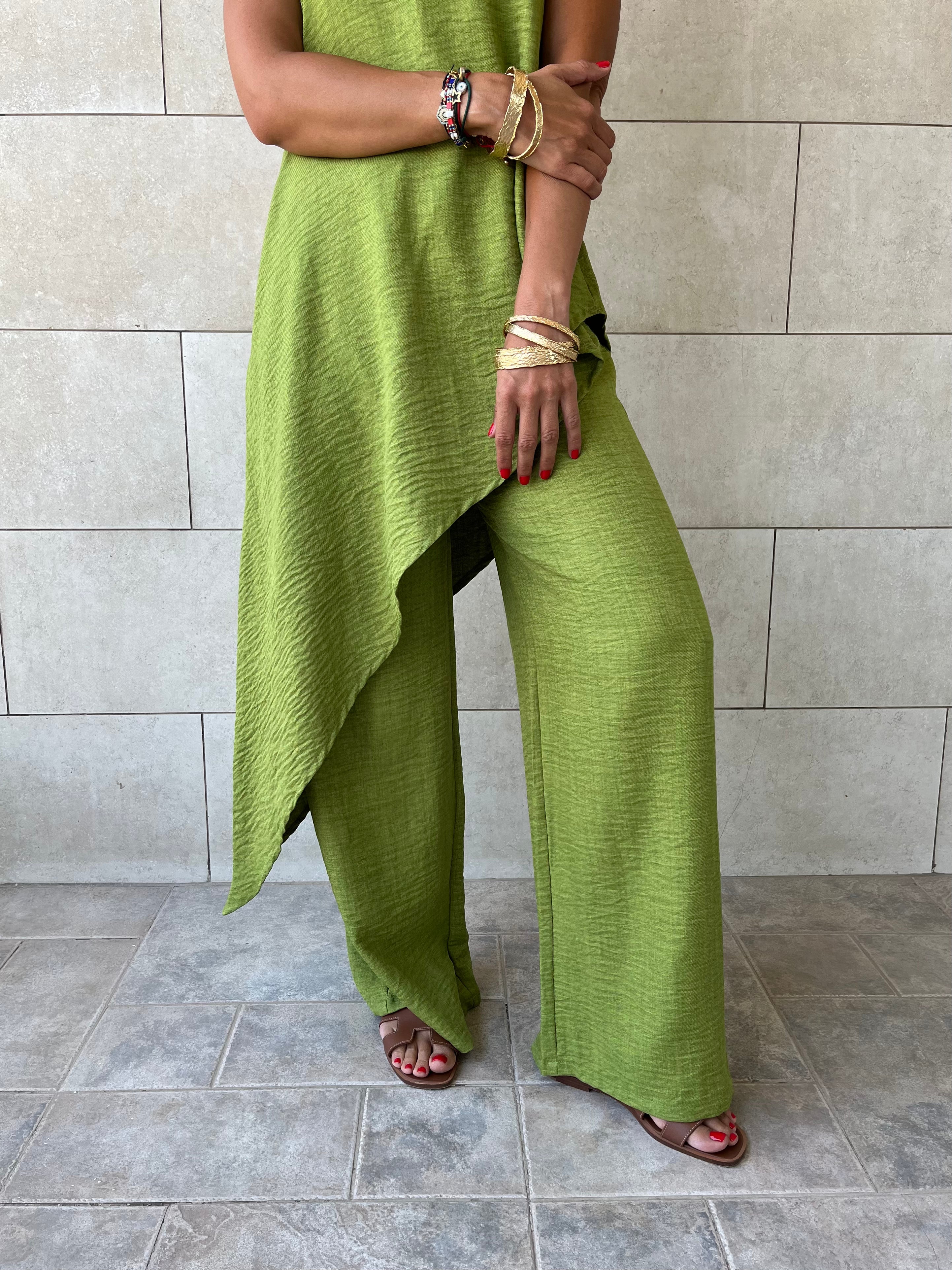 Lime Strapless Asymmetrical Set