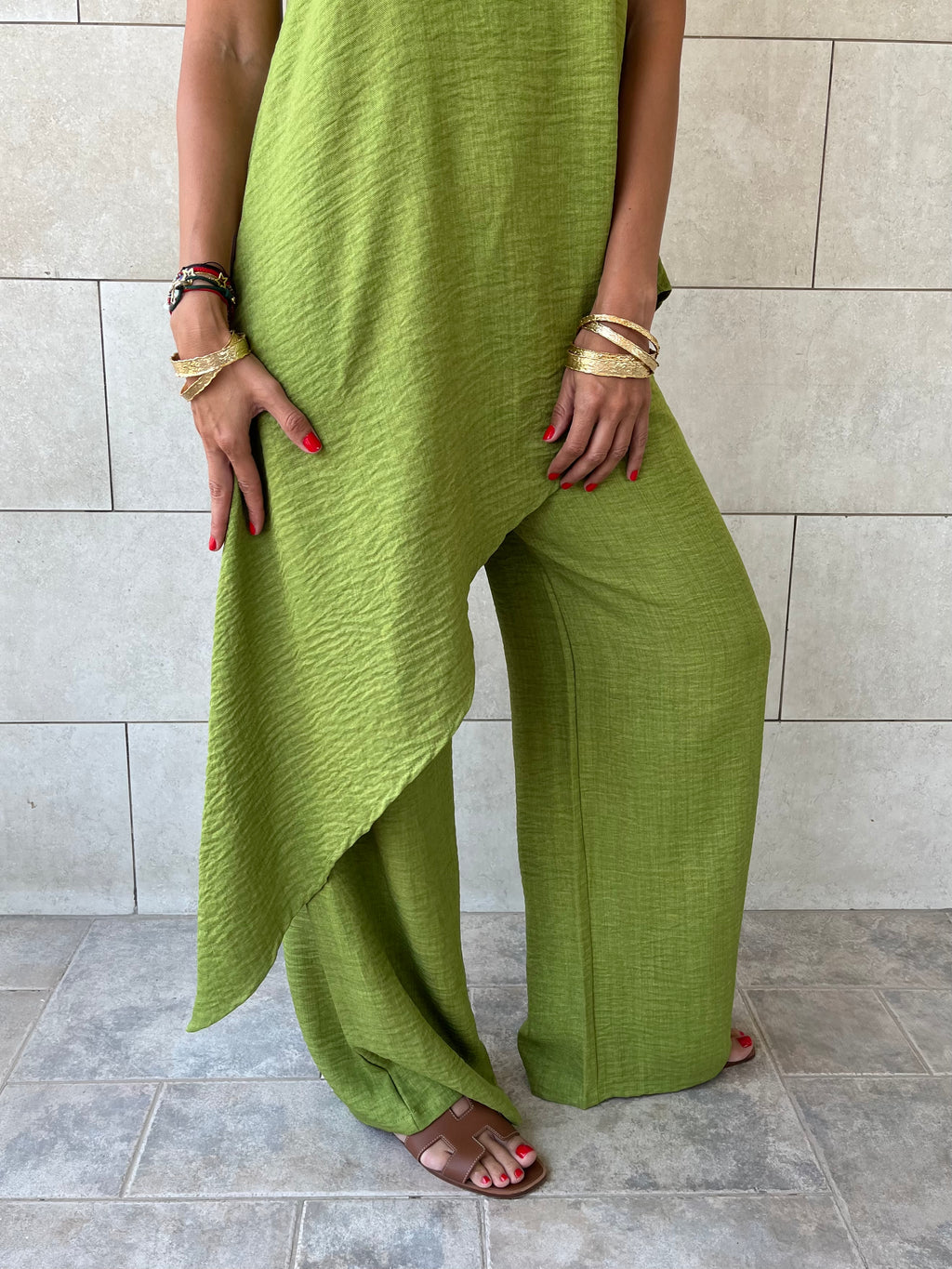 Lime Strapless Asymmetrical Set