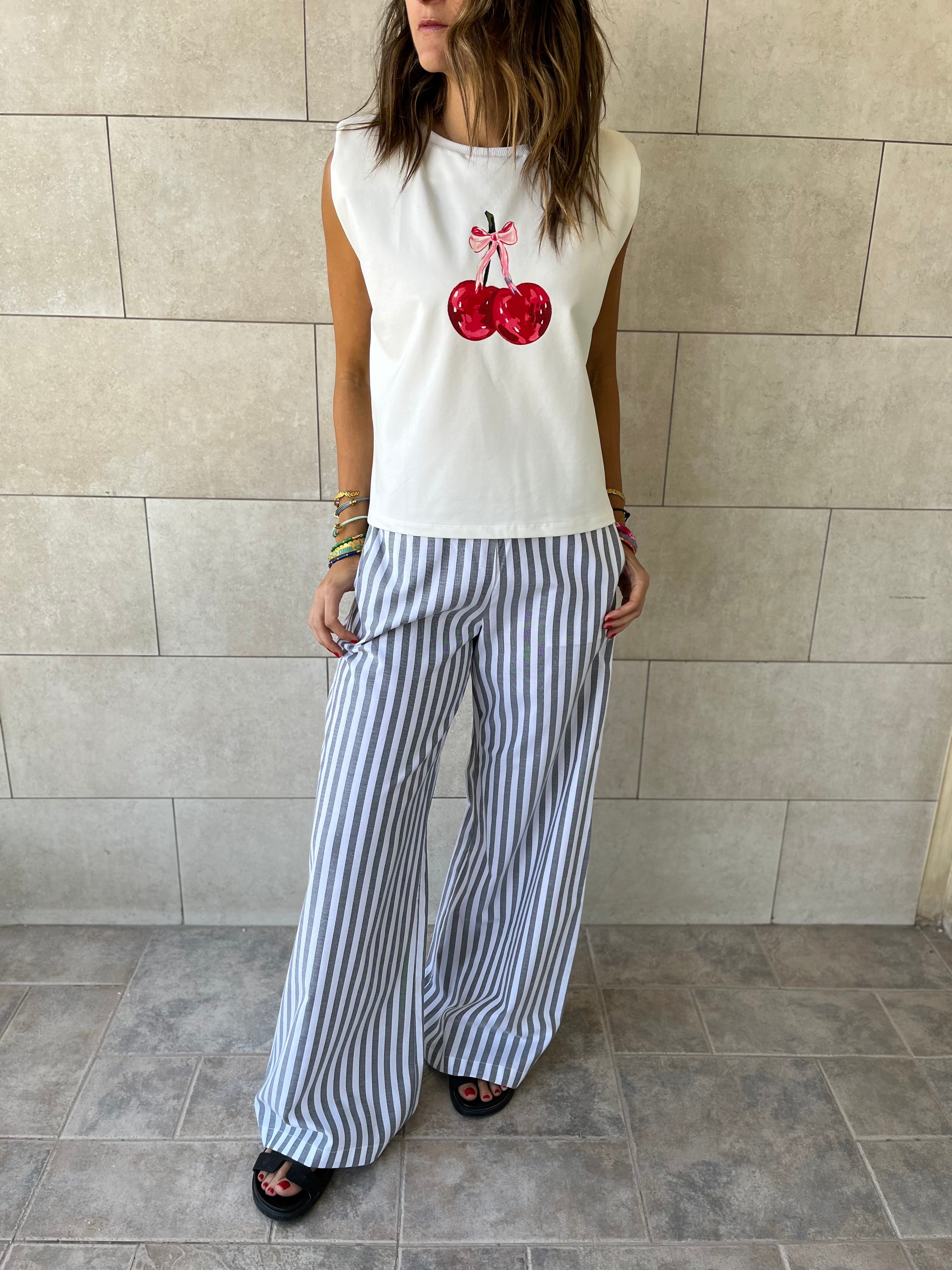 Grey Effortless Striped Pants