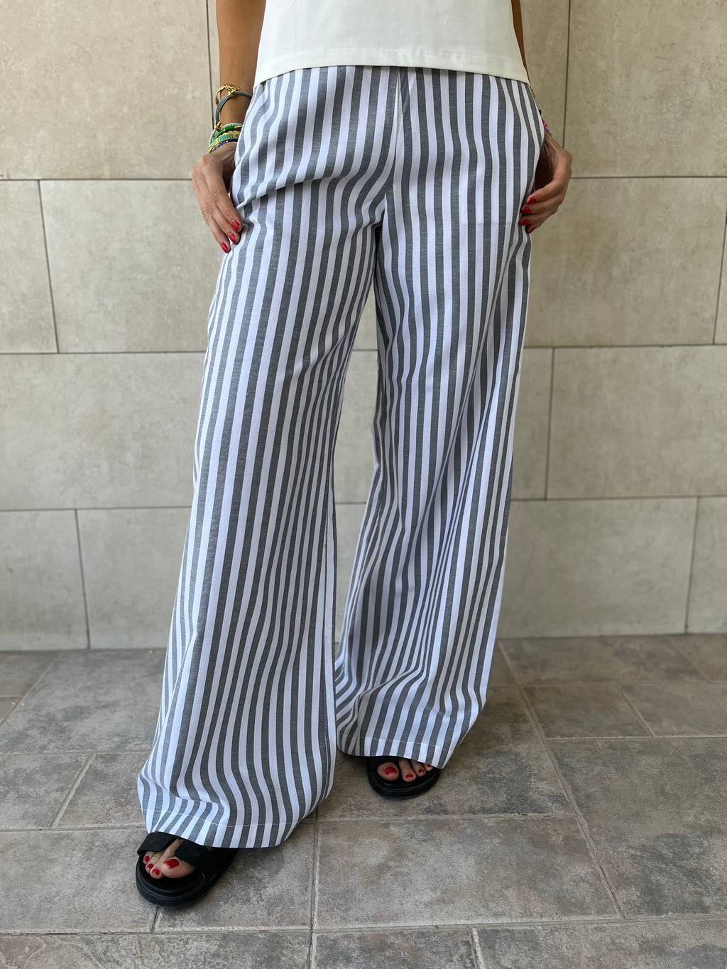 Grey Effortless Striped Pants