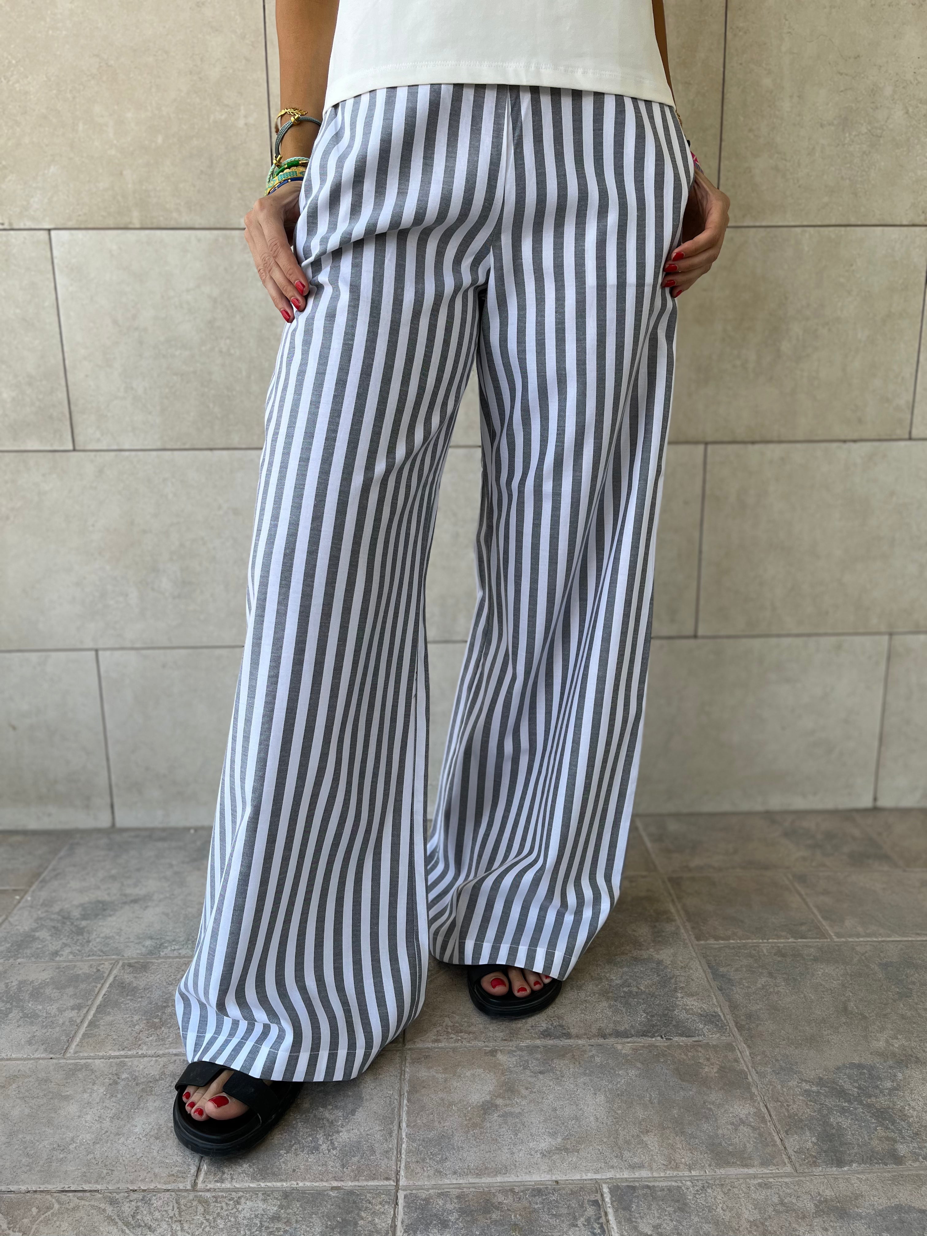 Grey Effortless Striped Pants