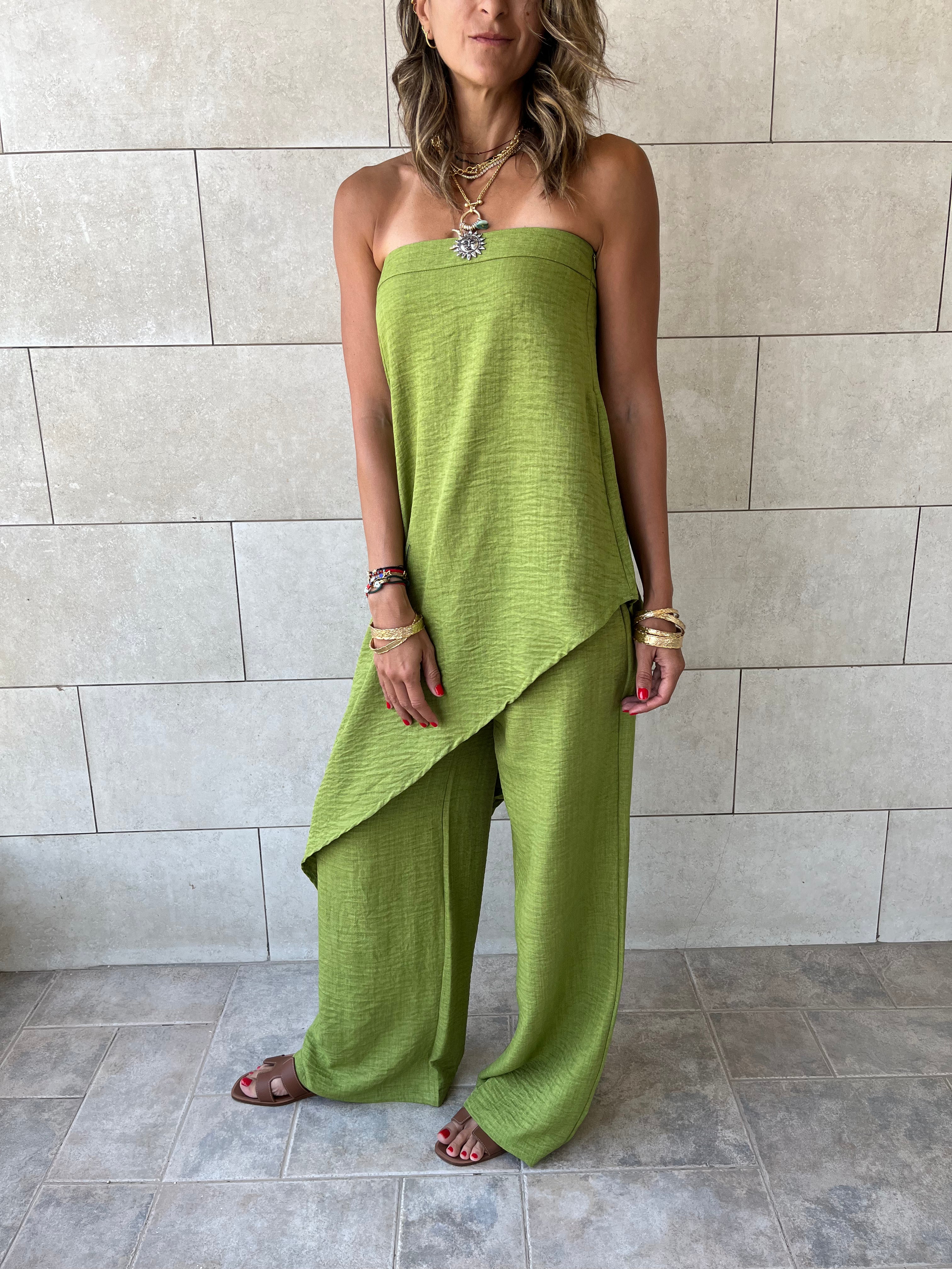 Lime Strapless Asymmetrical Set