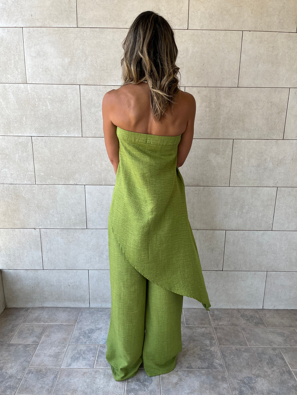 Lime Strapless Asymmetrical Set