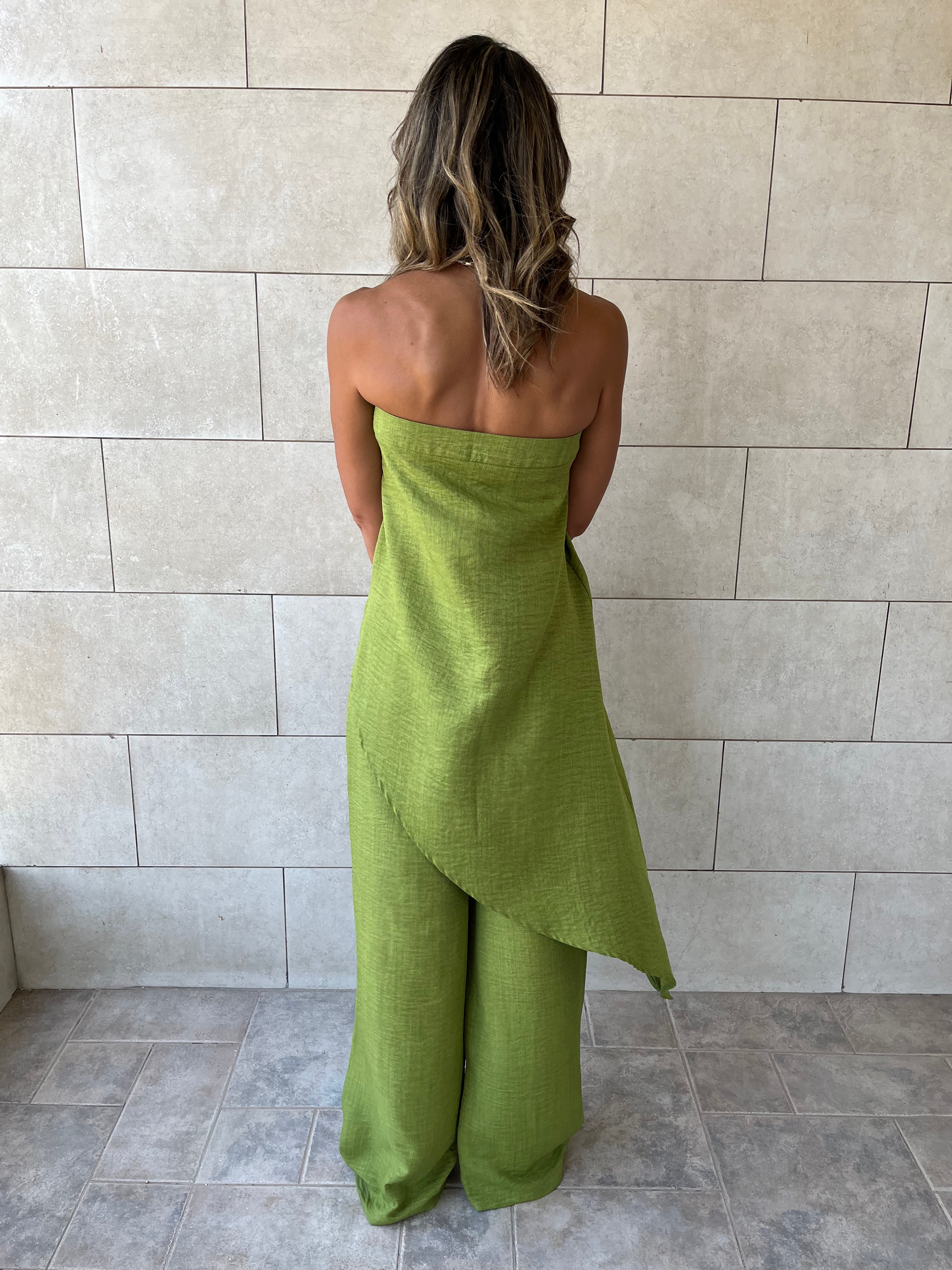Lime Strapless Asymmetrical Set