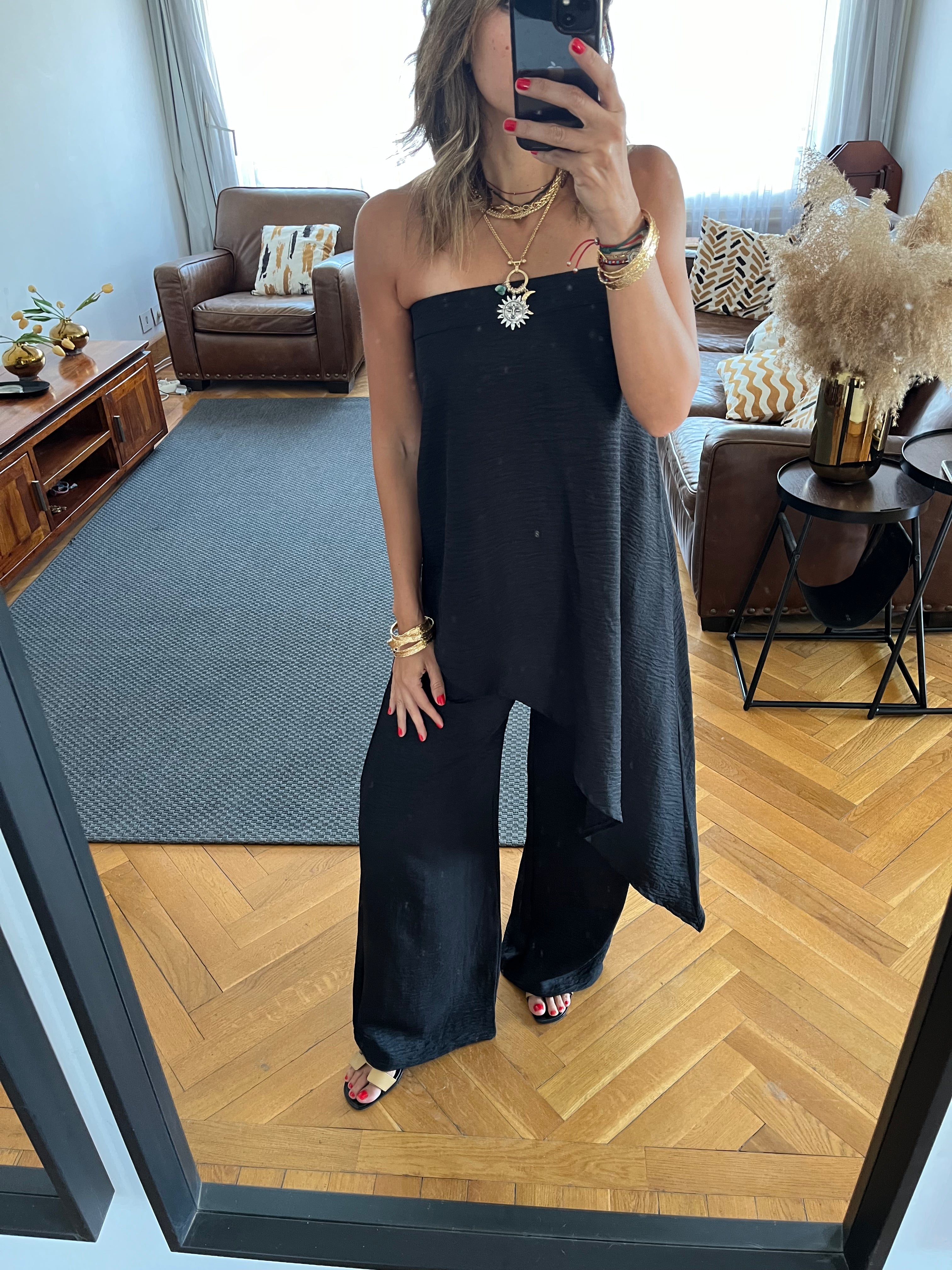 Black Strapless Asymmetrical Set