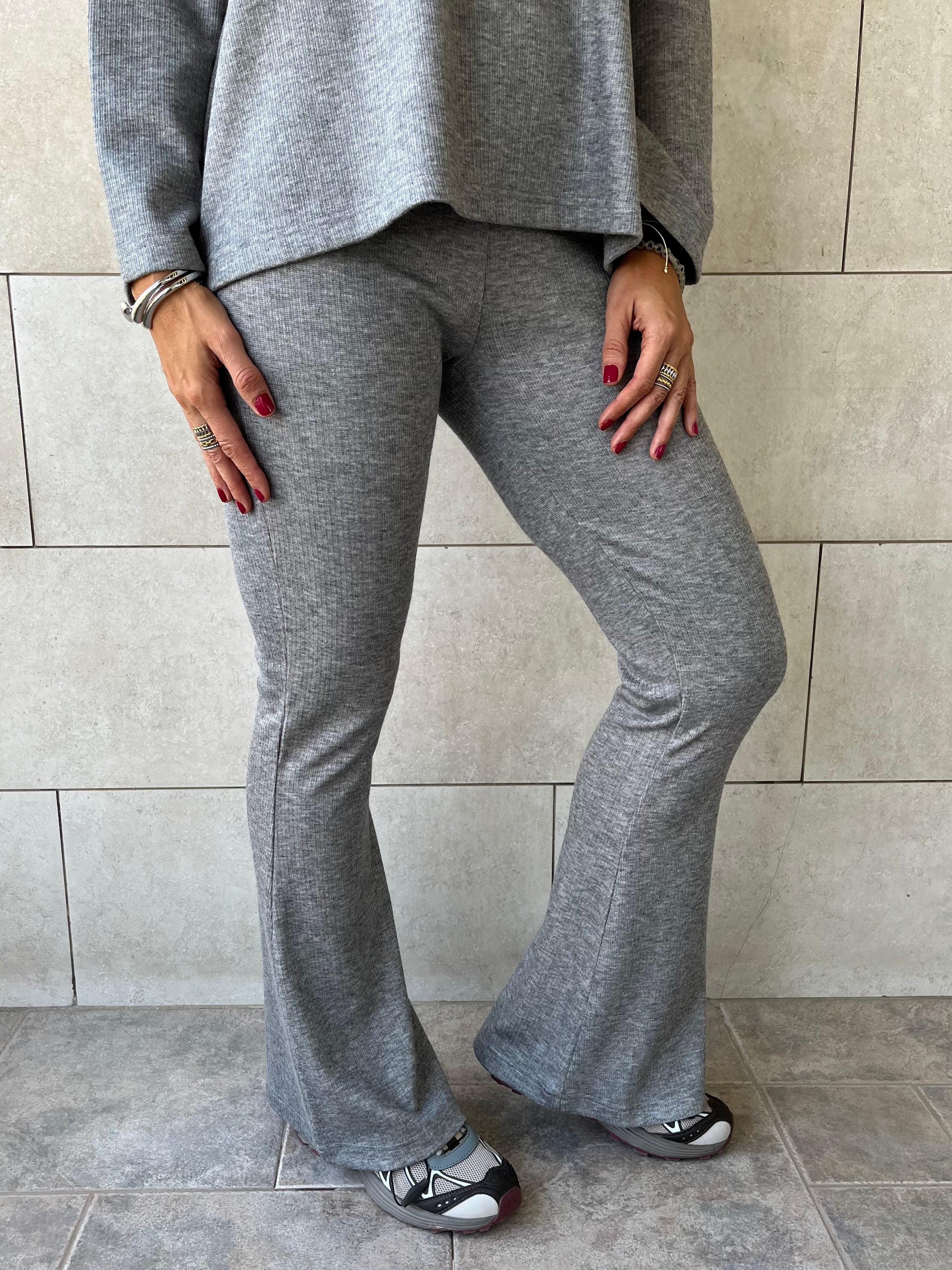 Grey Ribbed flare Pants