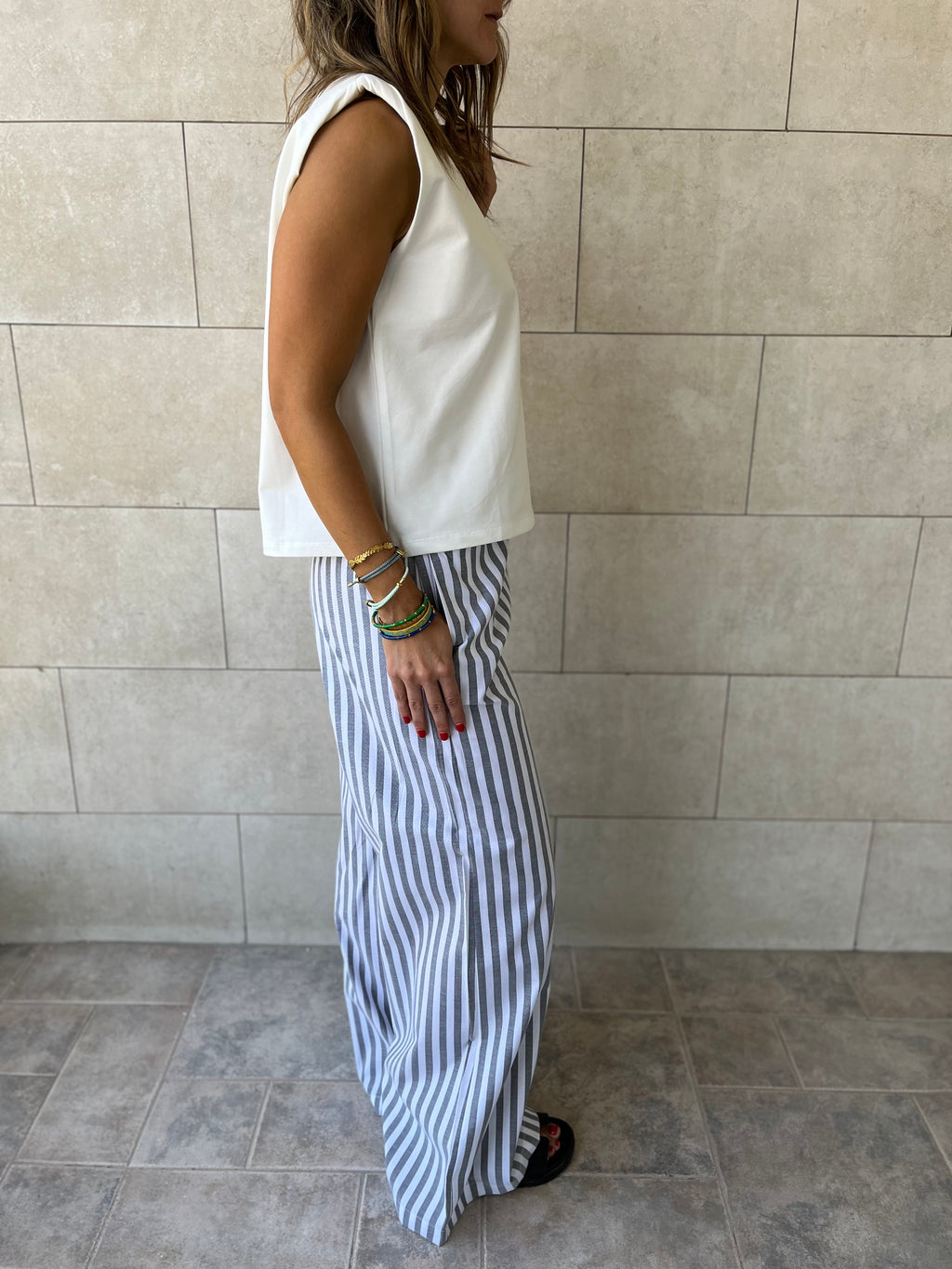 Grey Effortless Striped Pants