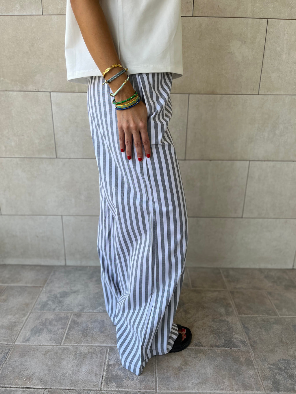 Grey Effortless Striped Pants