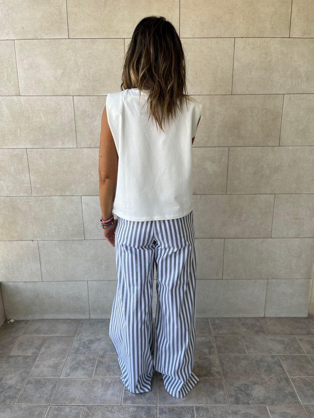Grey Effortless Striped Pants