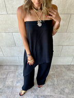 Black Strapless Asymmetrical Set