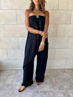 Black Strapless Asymmetrical Set