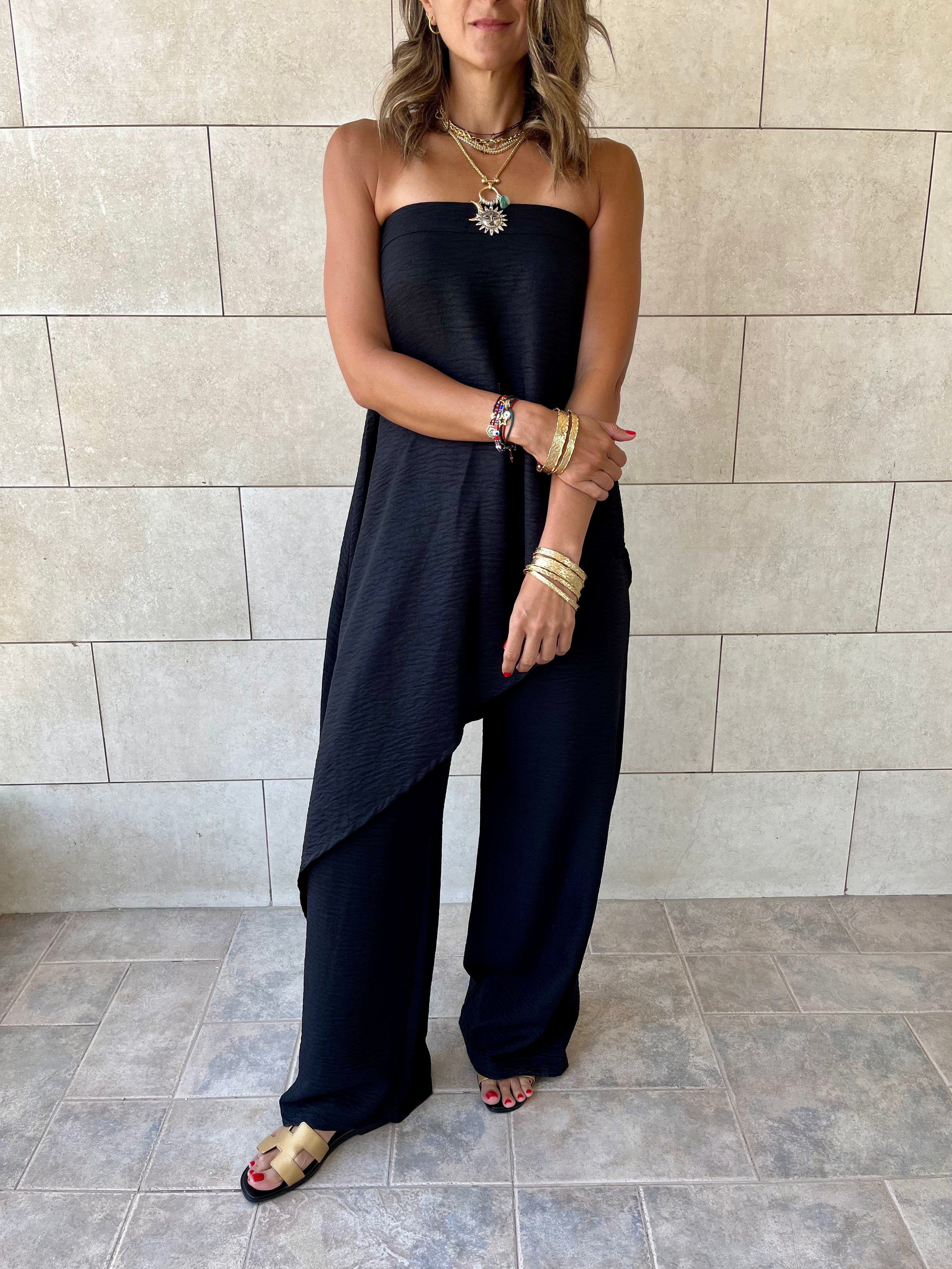 Black Strapless Asymmetrical Set