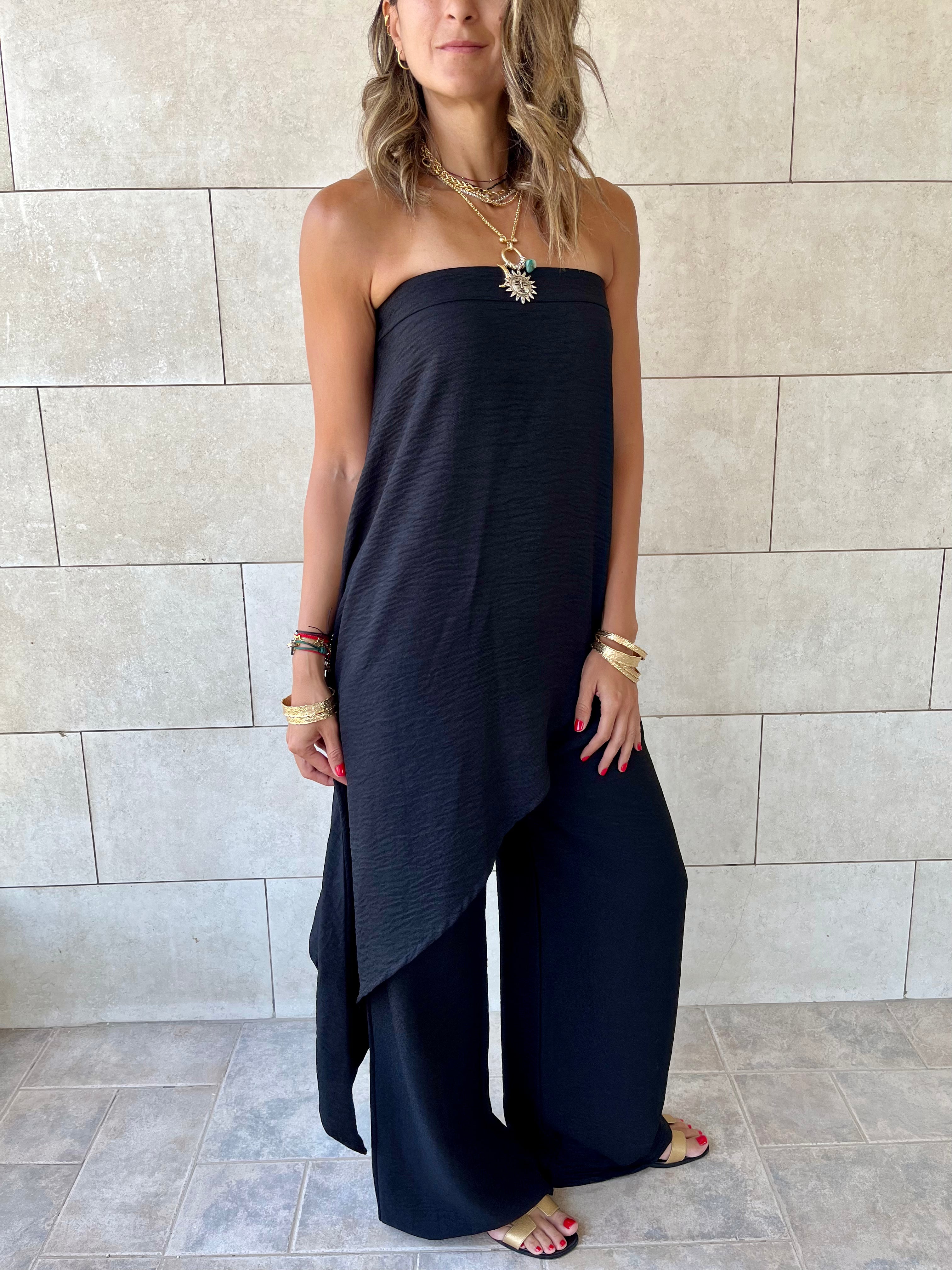 Black Strapless Asymmetrical Set