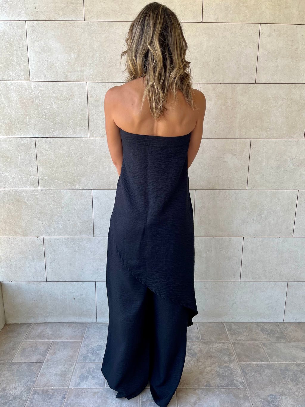 Black Strapless Asymmetrical Set