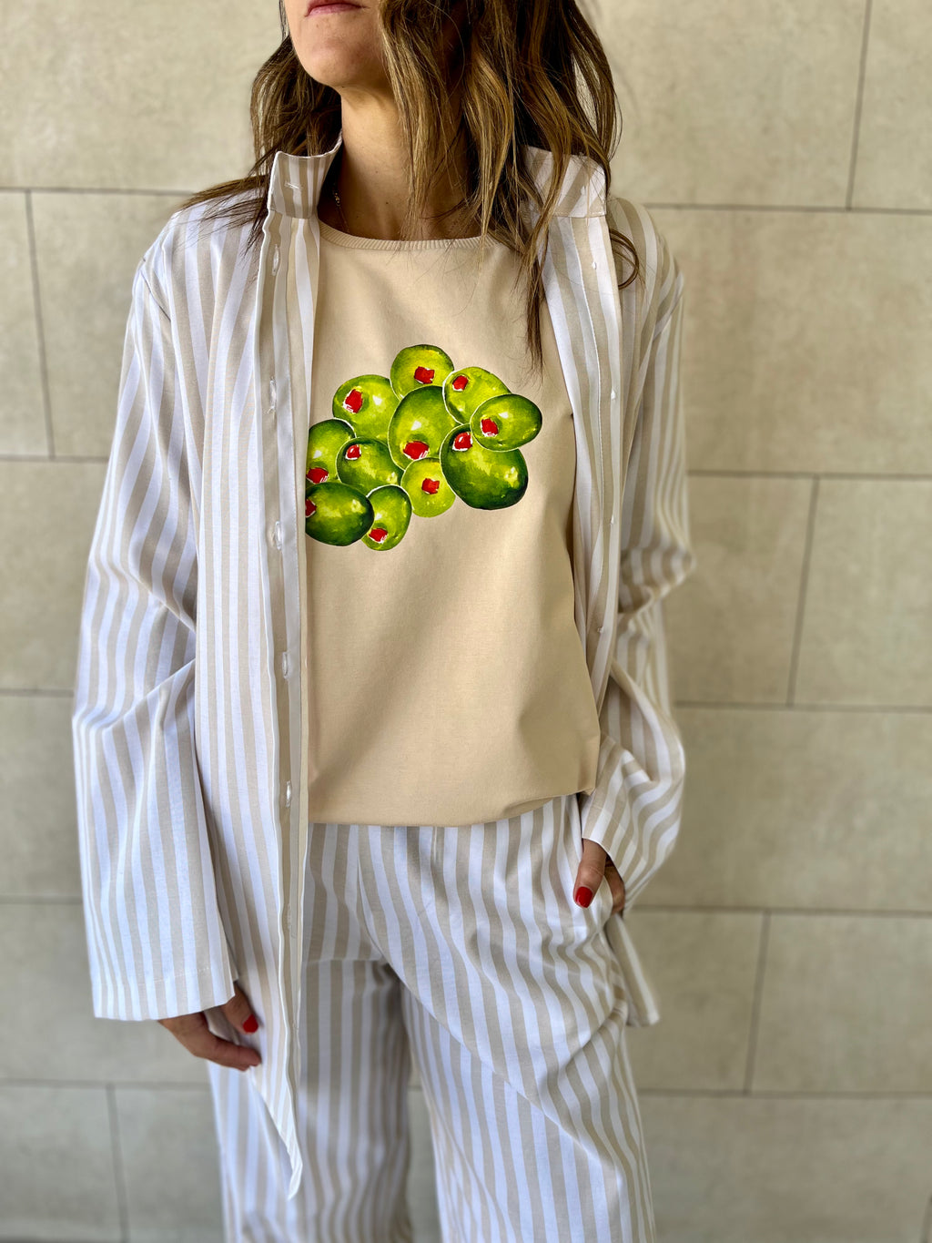 Beige Effortless Striped Shirt