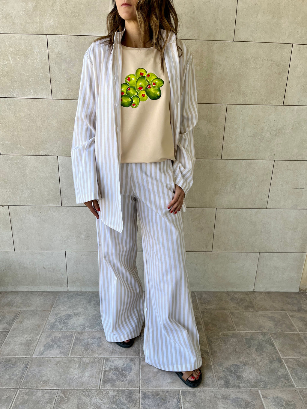 Beige Effortless Striped Shirt