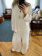 Beige Ribbed flowy Set