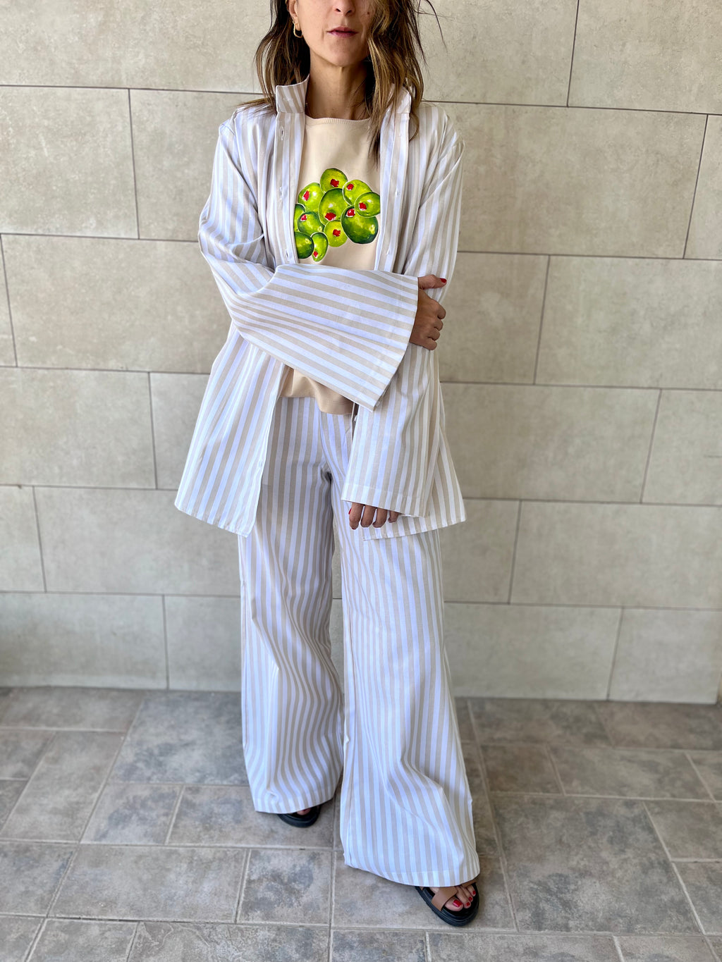 Beige Effortless Striped Shirt