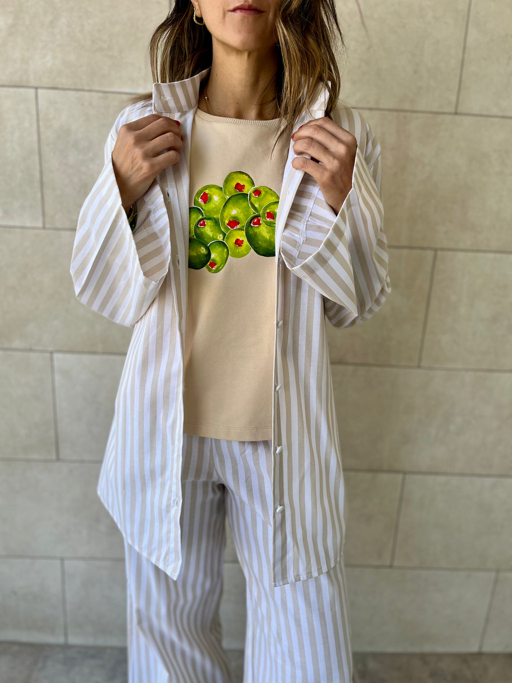 Beige Effortless Striped Shirt