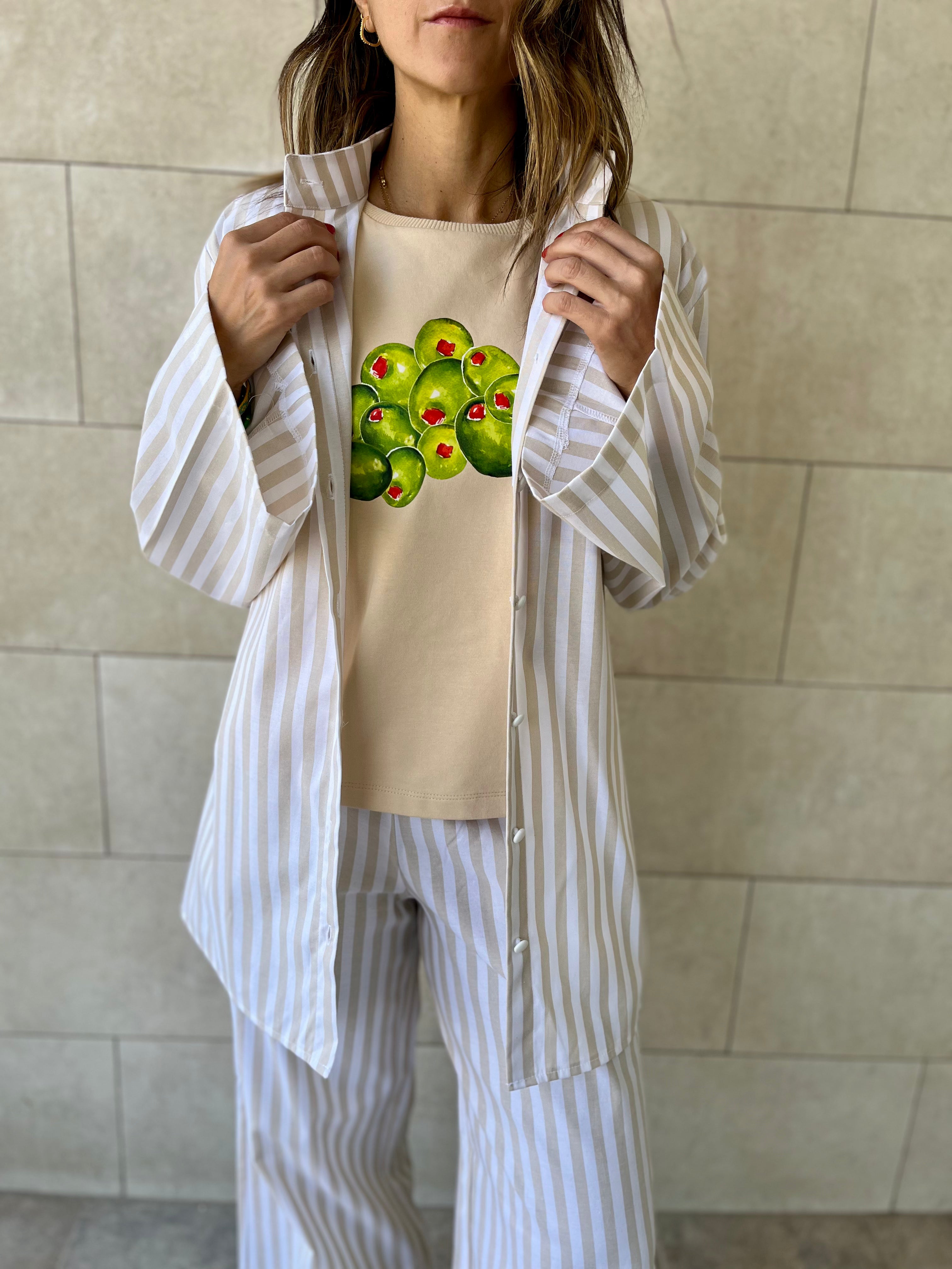 Beige Effortless Striped Shirt