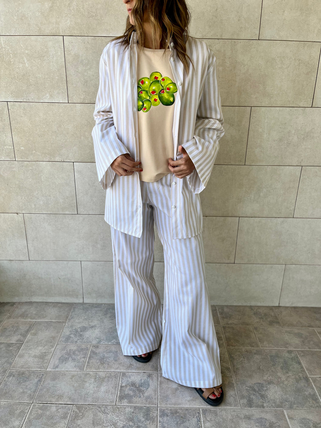 Beige Effortless Striped Shirt