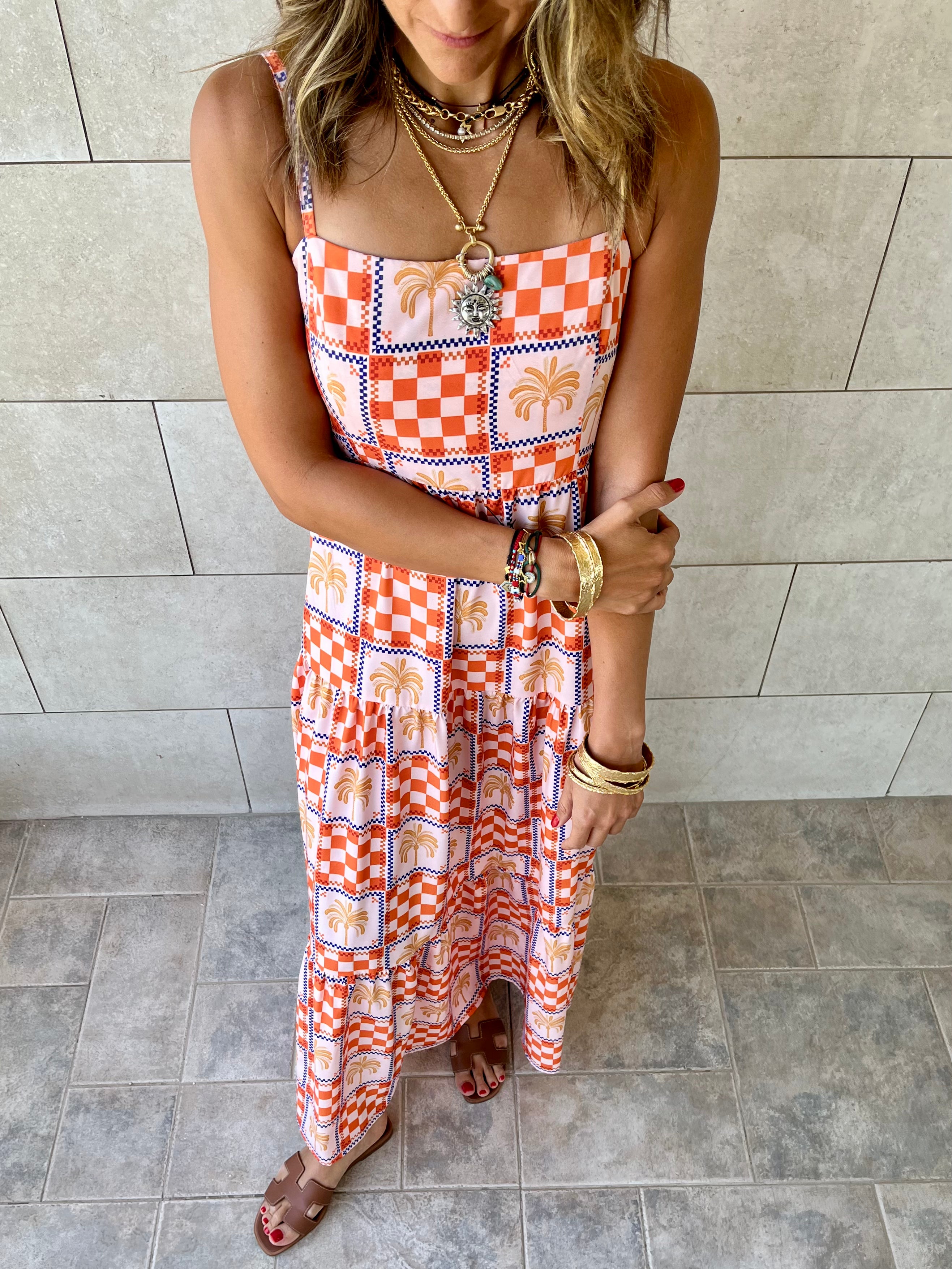 Checkered Sleeveless Tiered Dress