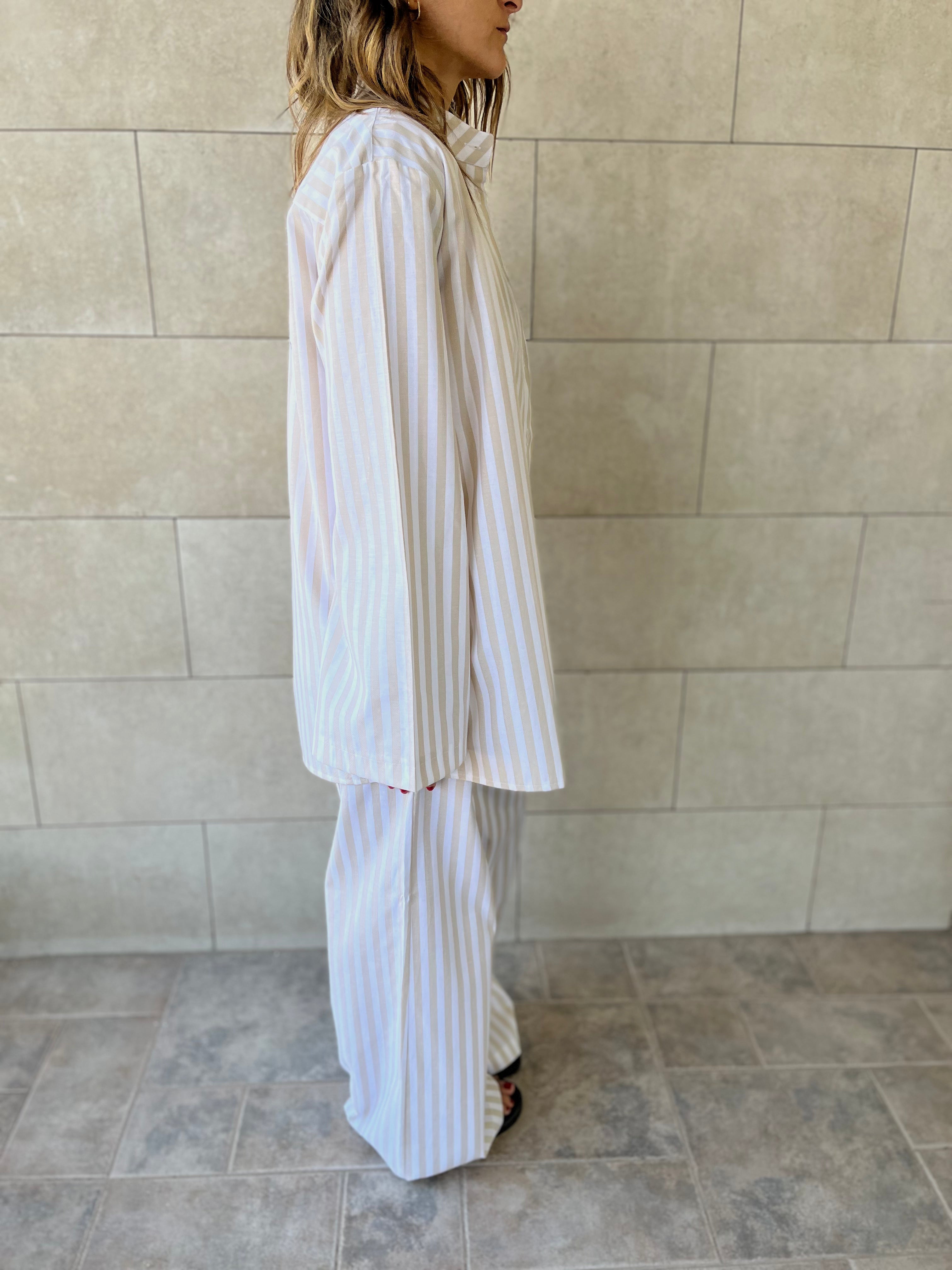 Beige Effortless Striped Shirt