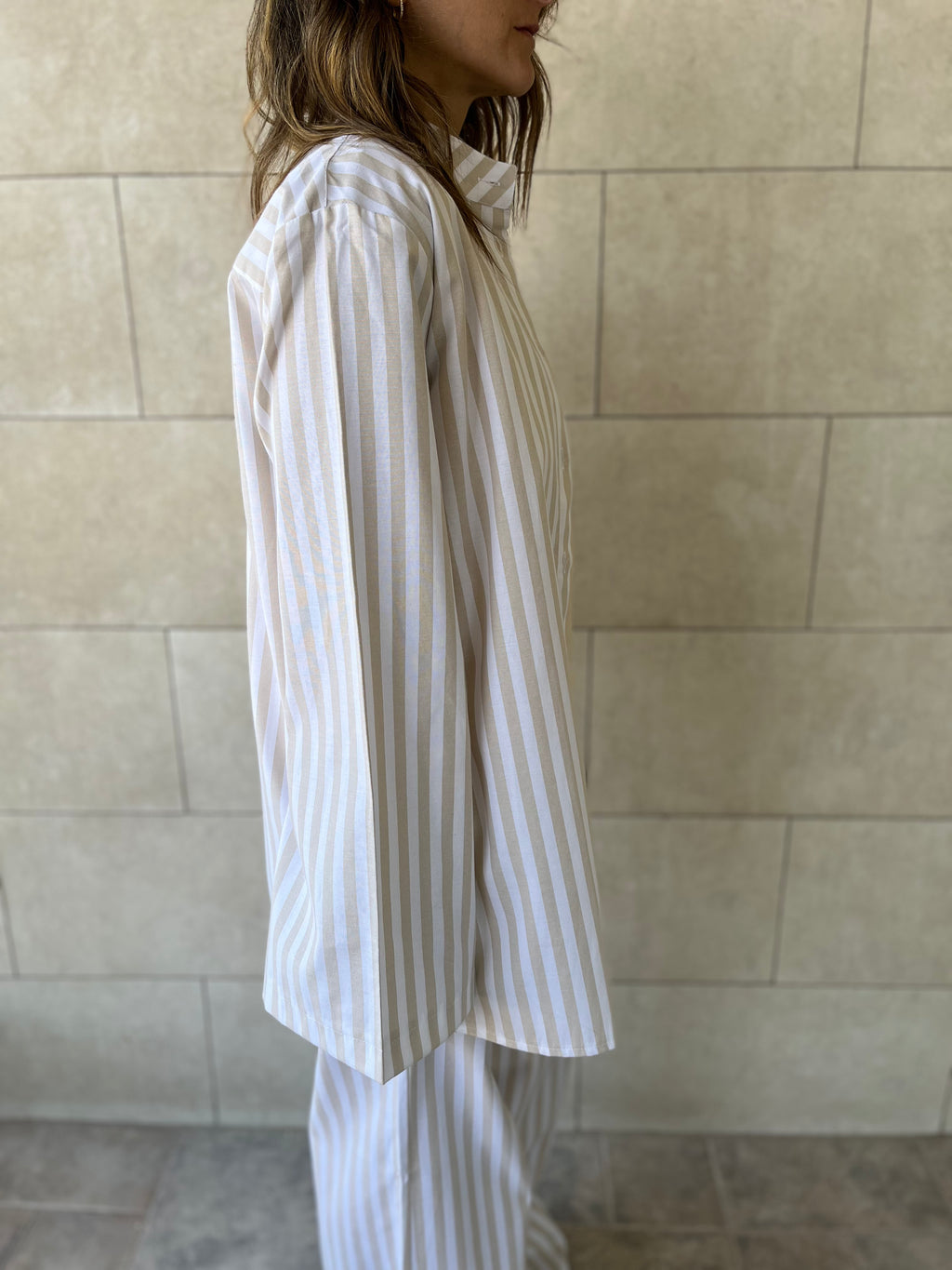 Beige Effortless Striped Shirt