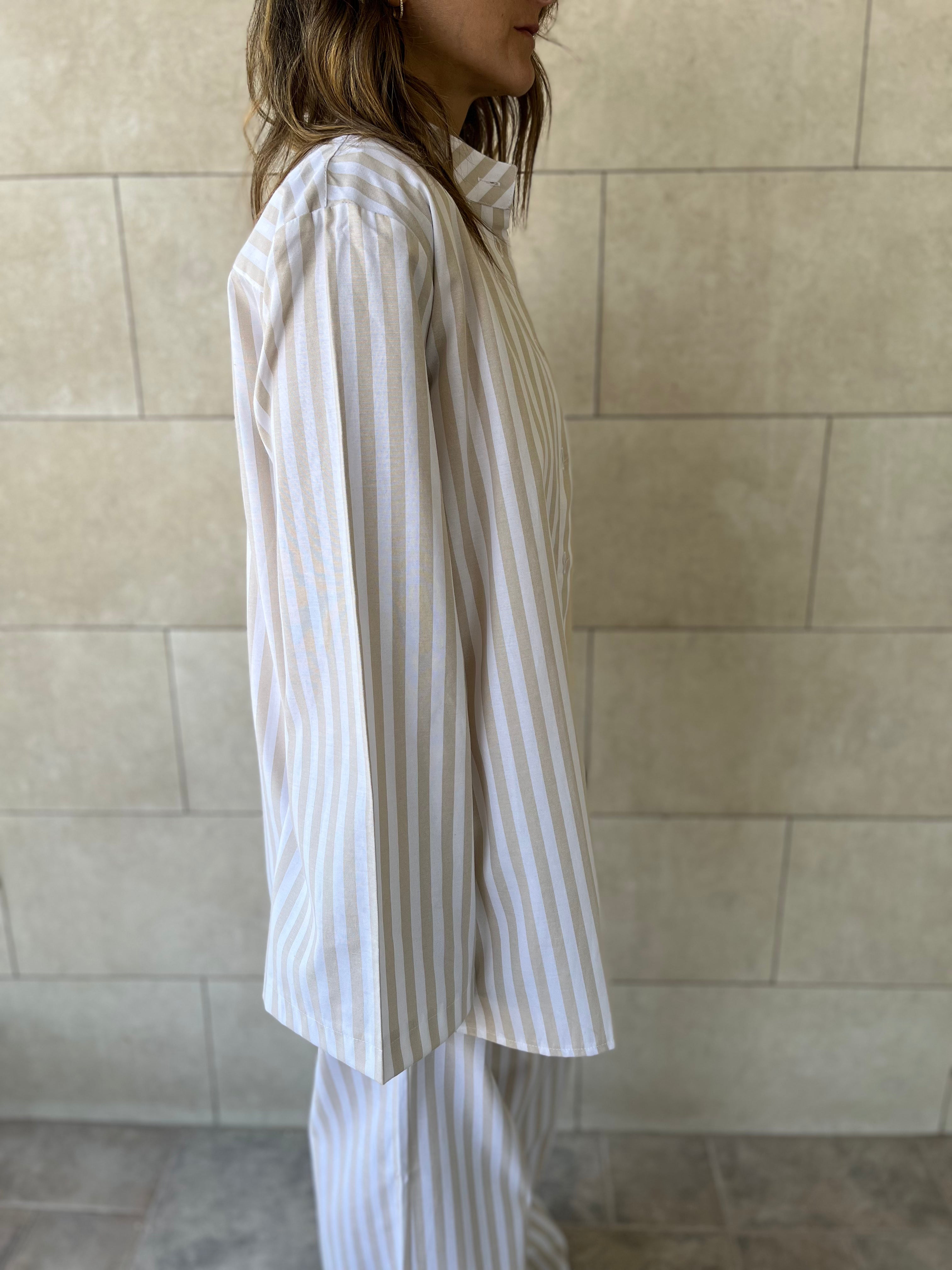 Beige Effortless Striped Shirt