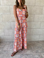 Checkered Sleeveless Tiered Dress
