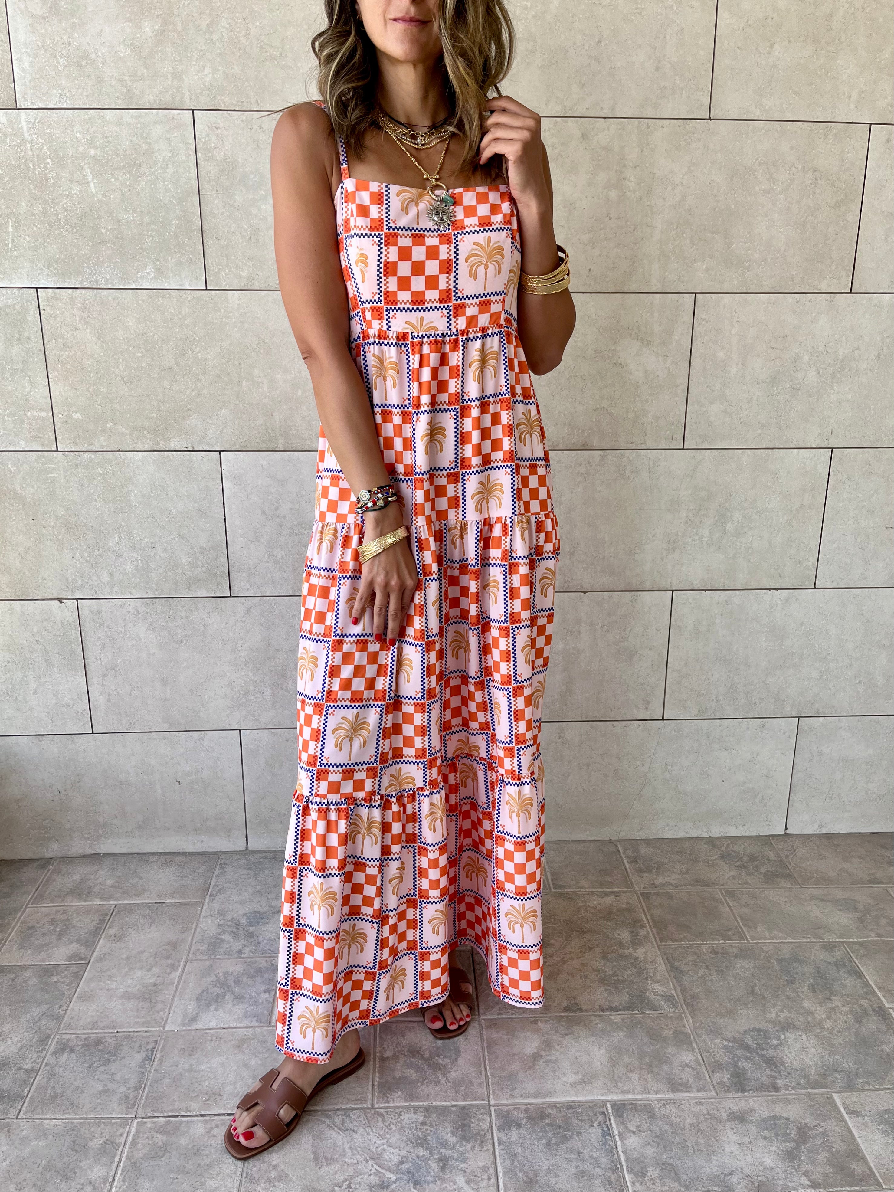 Checkered Sleeveless Tiered Dress