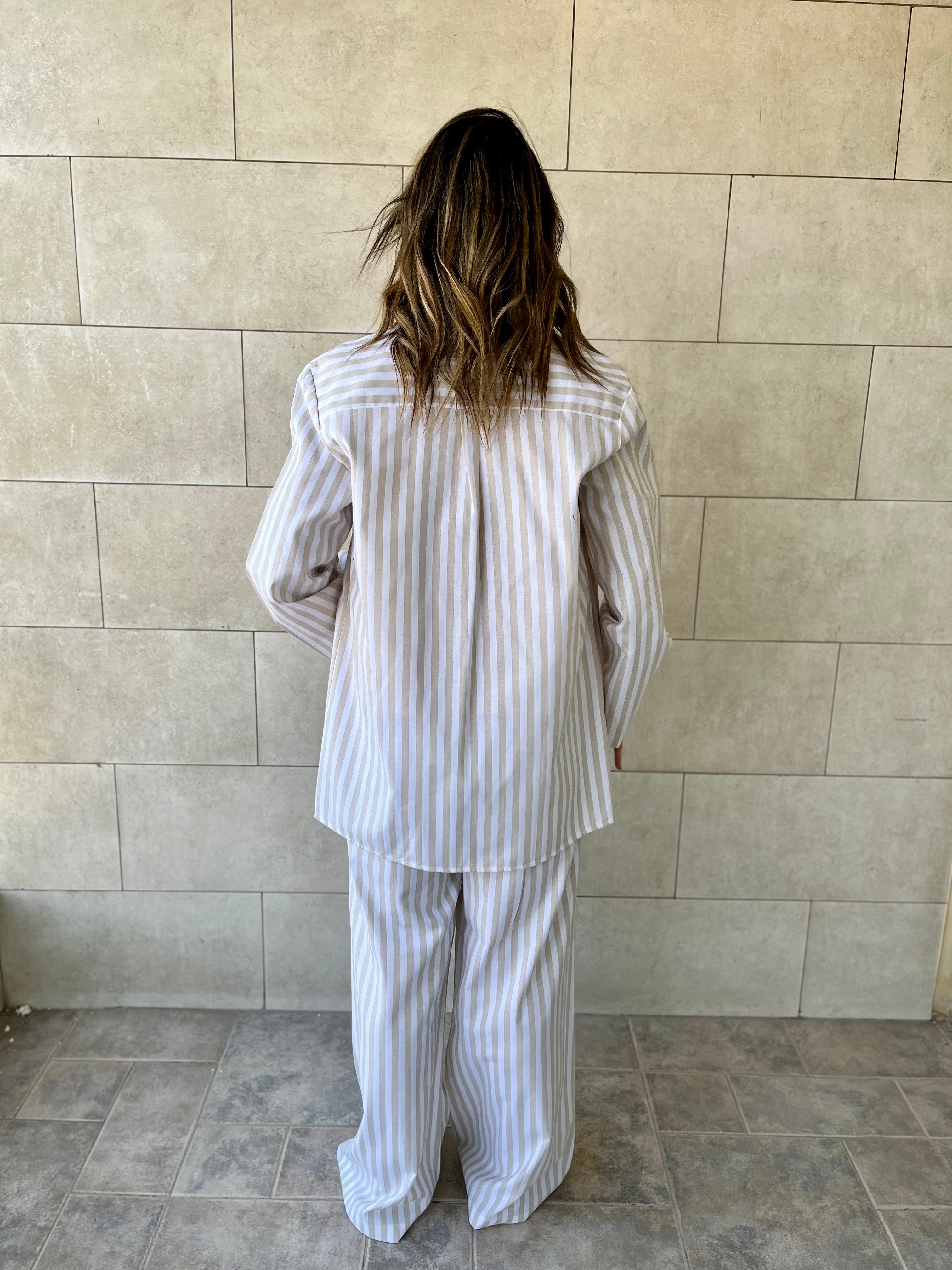 Beige Effortless Striped Shirt