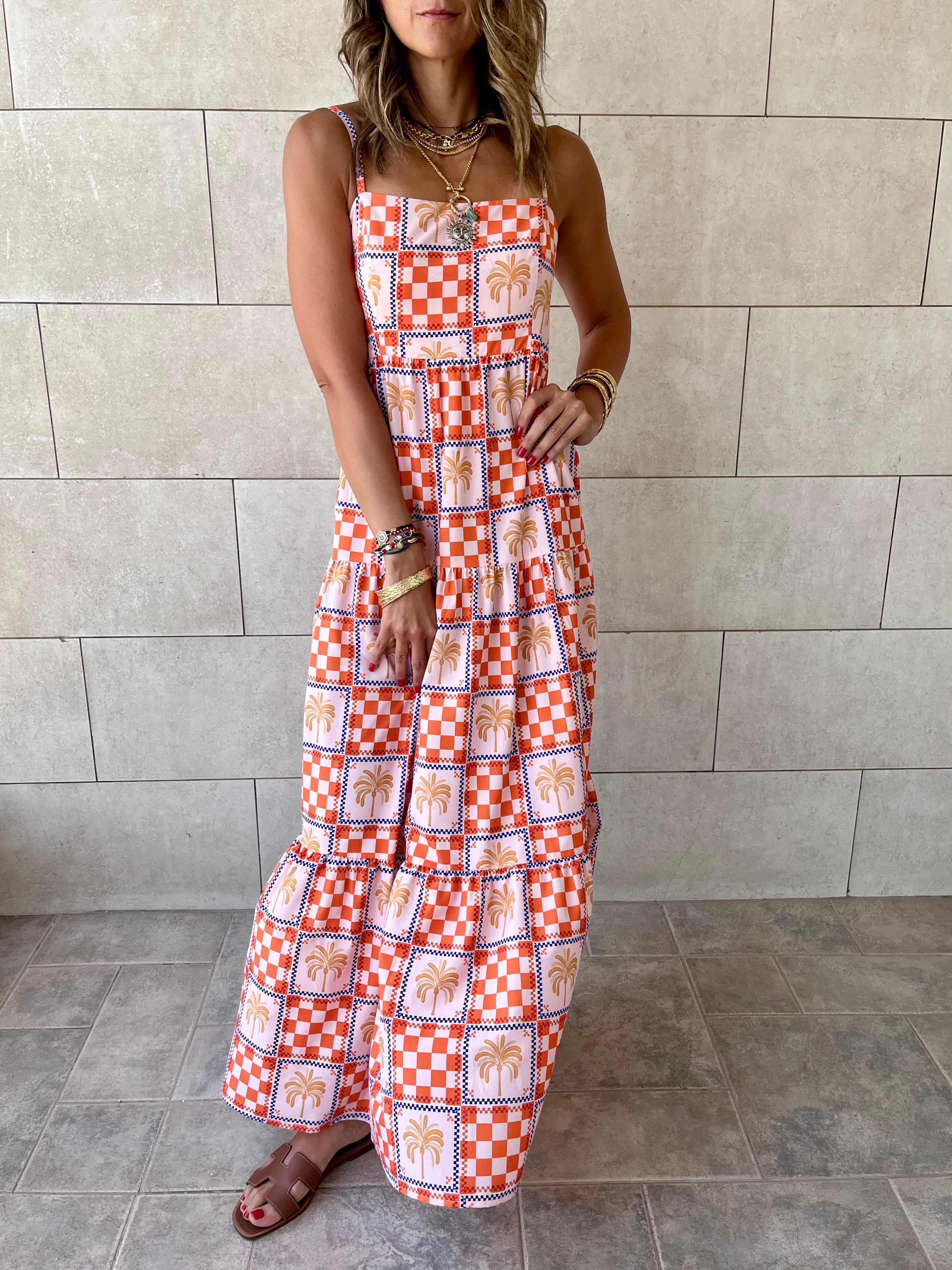 Checkered Sleeveless Tiered Dress
