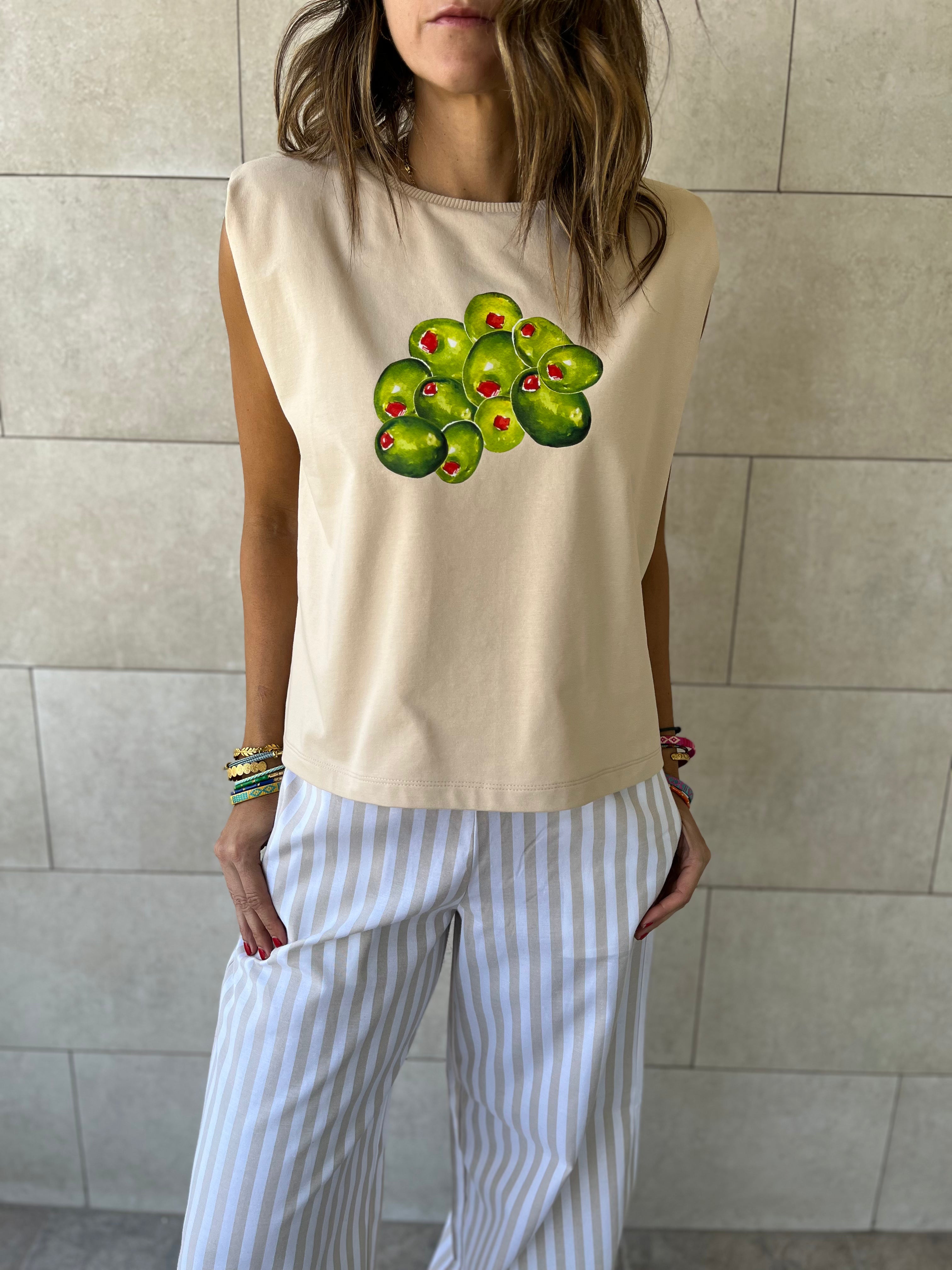 Olive Martini Shoulder Pad Cut Tee