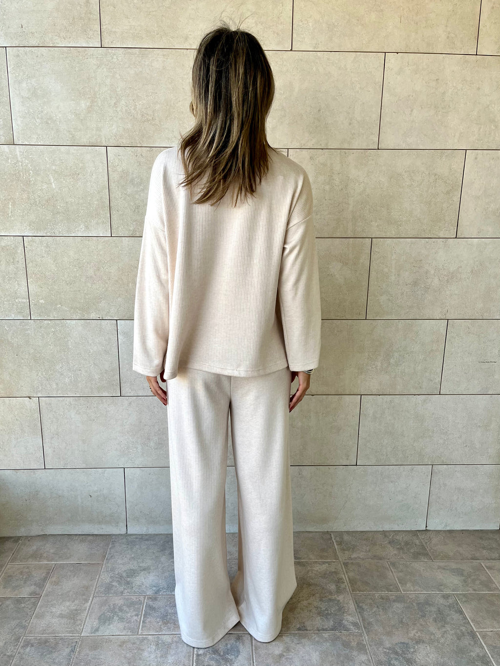 Beige Ribbed flare Pants